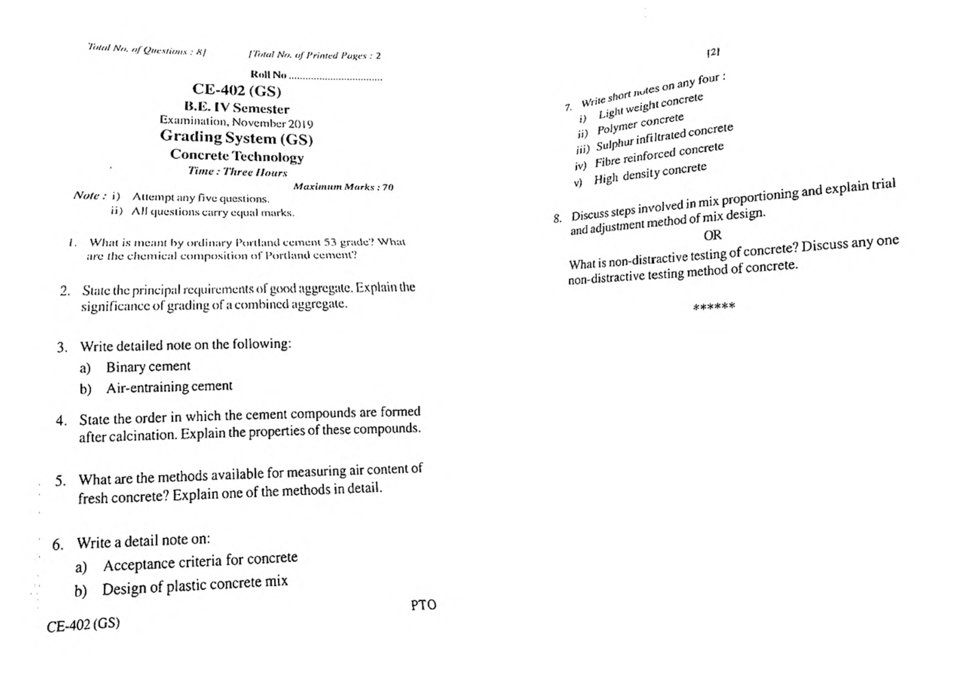 RGPV BE Civil Engineering IV SEM Previous 4 Years Question Papers - Page 2