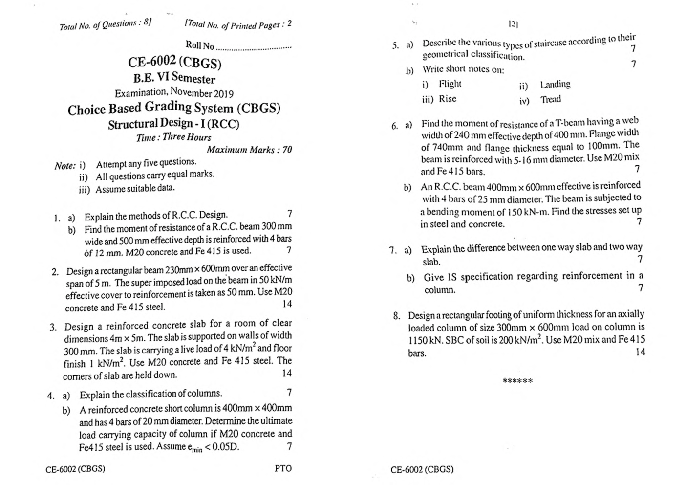RGPV BE Civil Engineering VI SEM Previous 4 Years Question Papers - Page 3