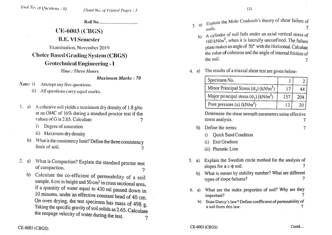 RGPV BE Civil Engineering VI SEM Previous 4 Years Question Papers - Page 4
