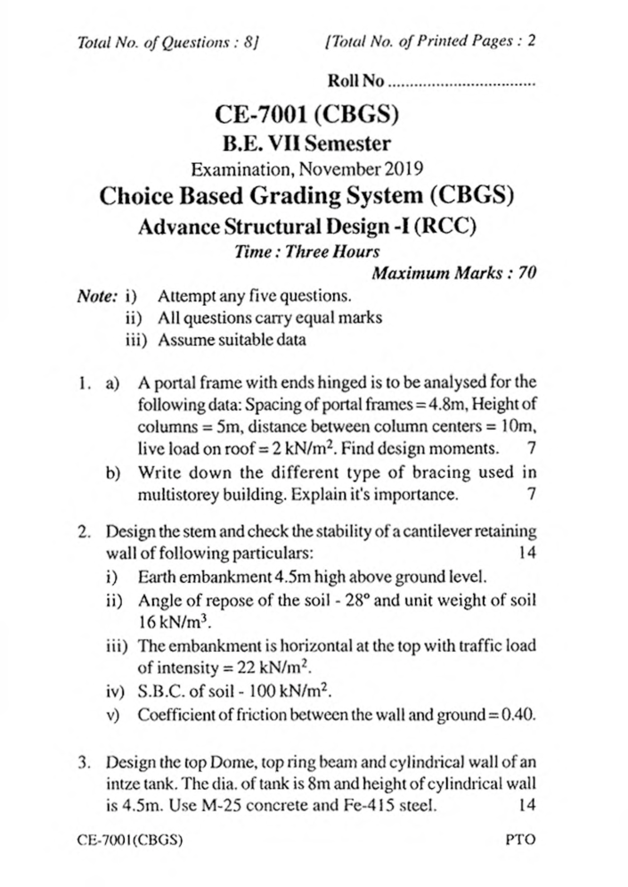 RGPV BE Civil Engineering VII SEM Previous 4 Years Question Papers - Page 2