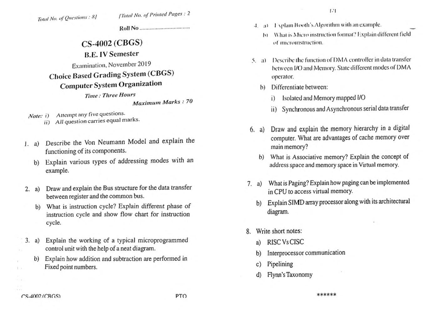 RGPV BE Computer Science Engineering IV SEM Previous 4 Years Question Papers - Page 2