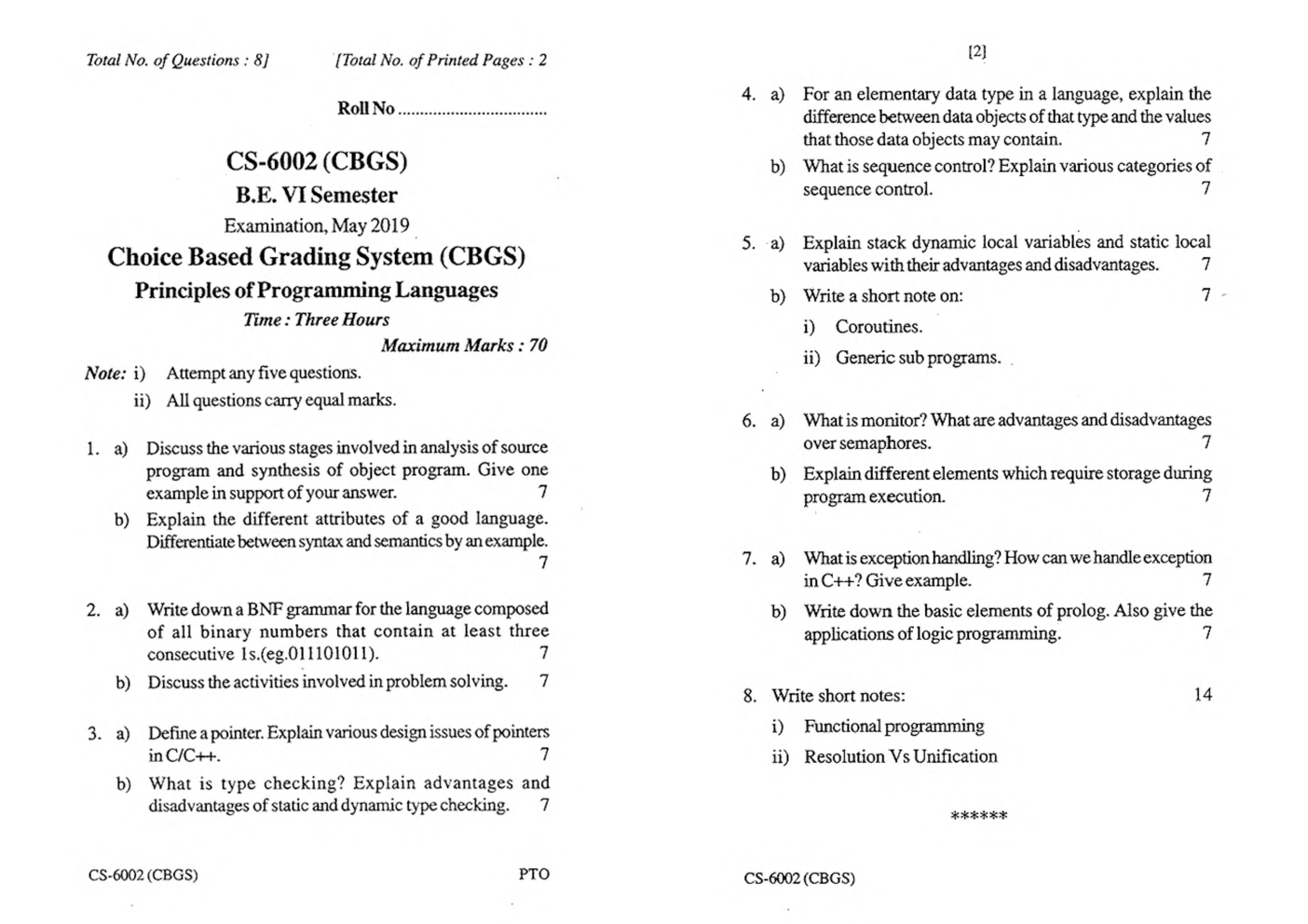 RGPV BE Computer Science Engineering VI SEM Previous 4 Years Question Papers - Page 3