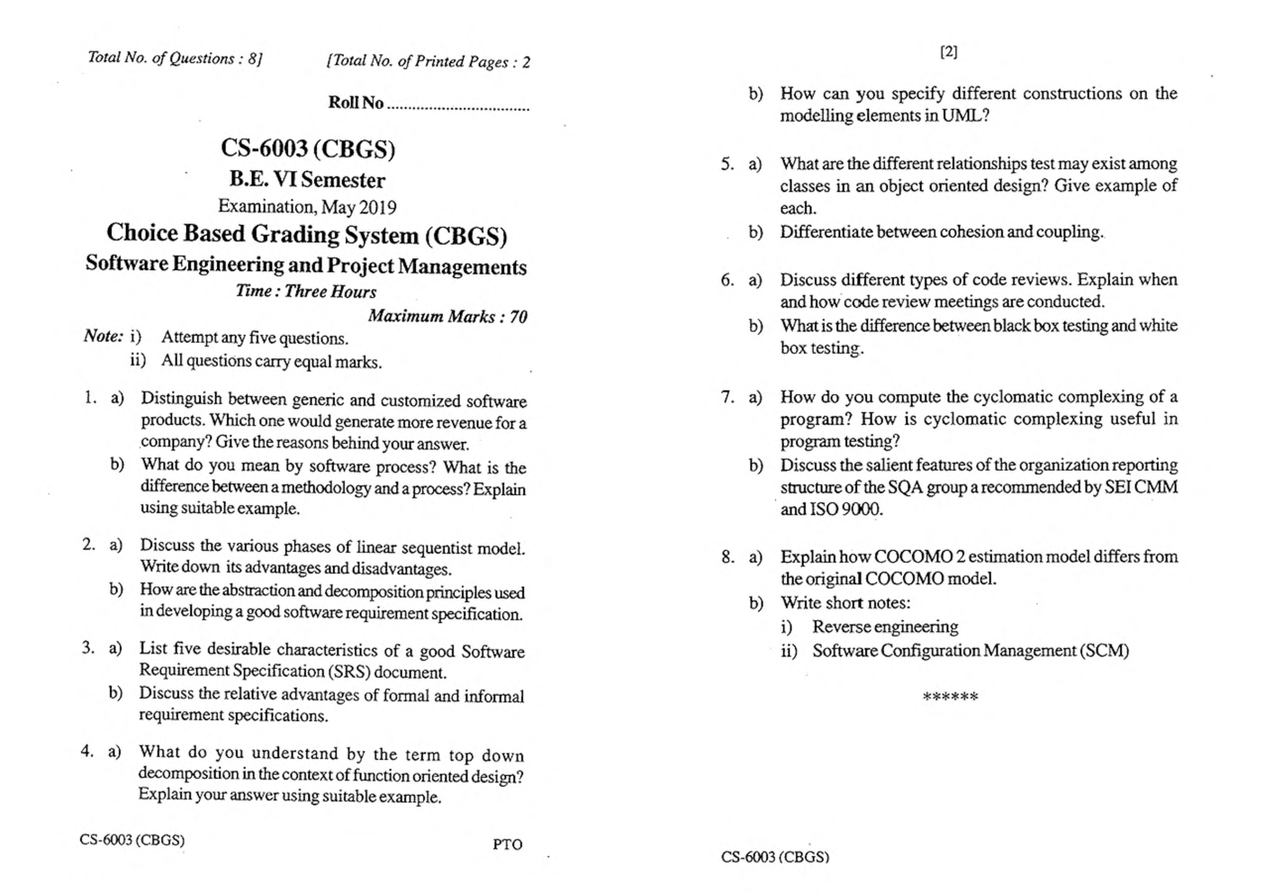 RGPV BE Computer Science Engineering VI SEM Previous 4 Years Question Papers - Page 4