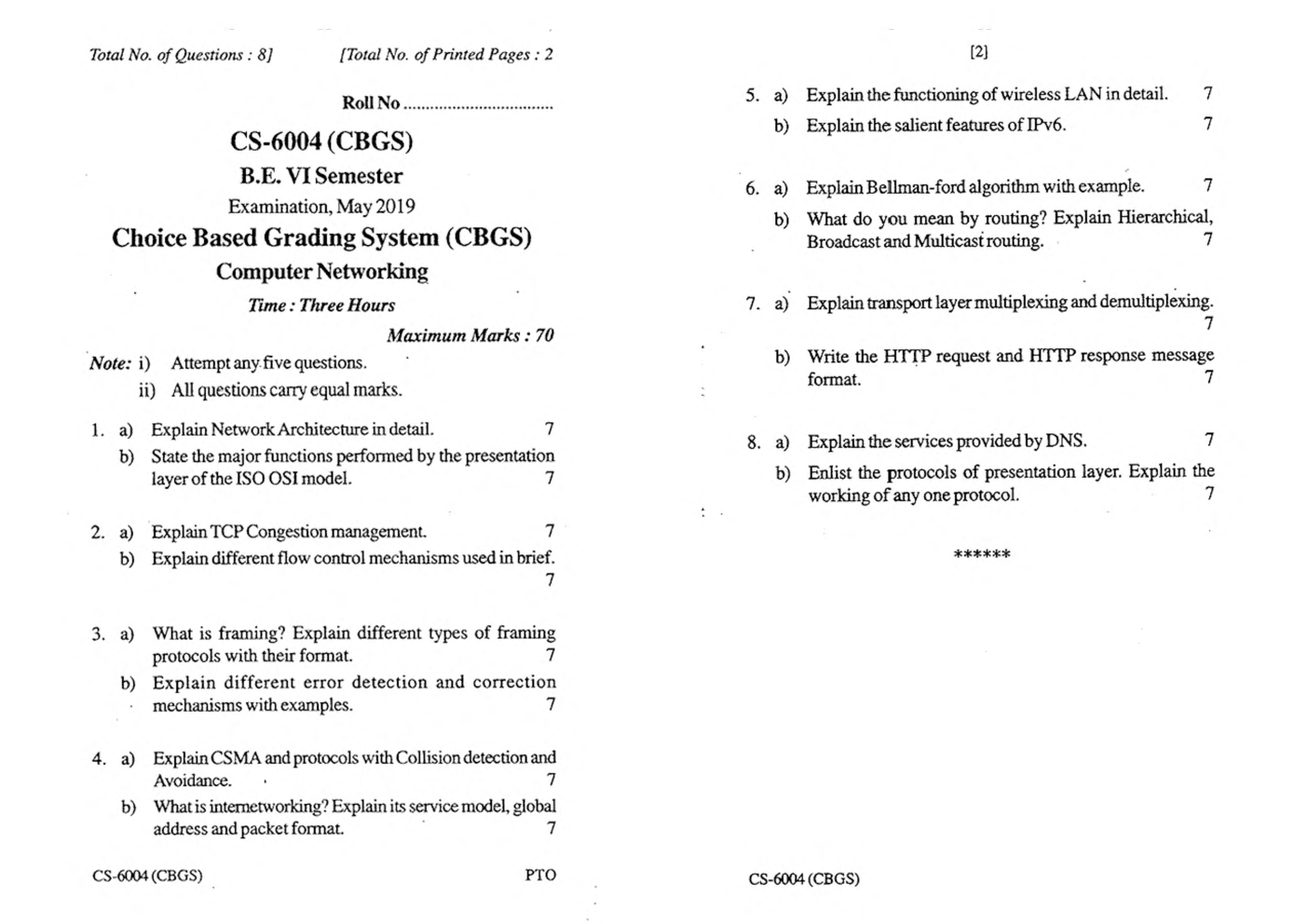 RGPV BE Computer Science Engineering VI SEM Previous 4 Years Question Papers - Page 5