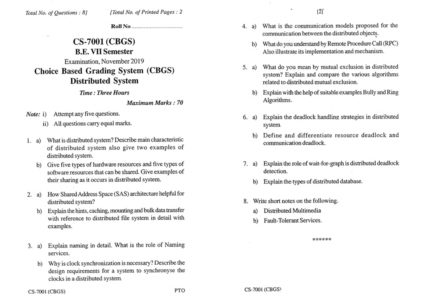 RGPV BE Computer Science Engineering VII SEM Previous 4 Years Question Papers - Page 2