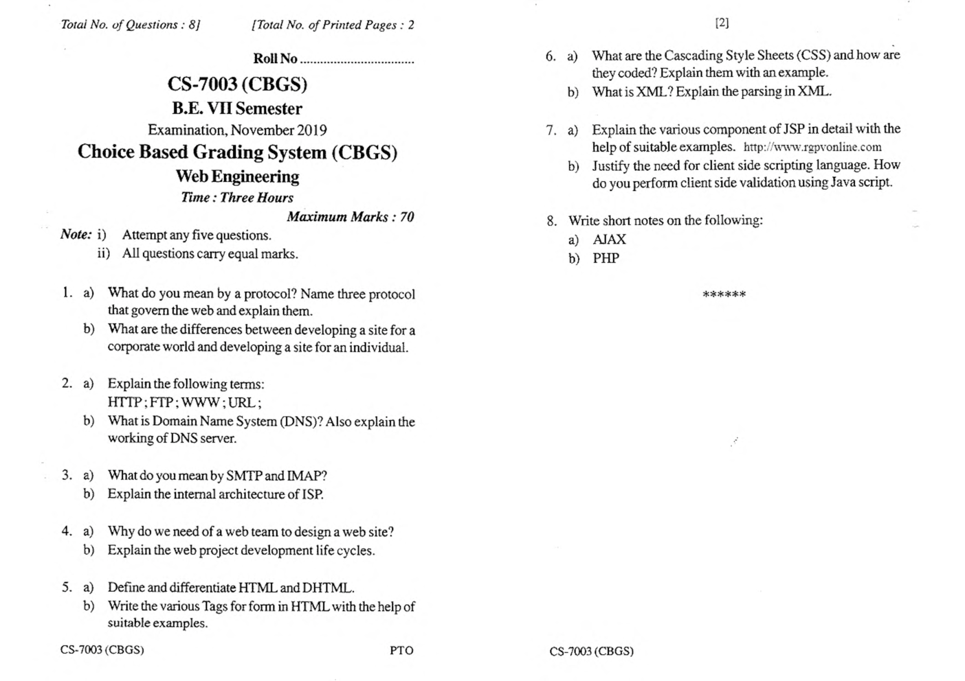 RGPV BE Computer Science Engineering VII SEM Previous 4 Years Question Papers - Page 4