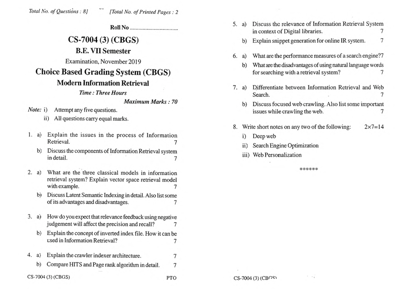RGPV BE Computer Science Engineering VII SEM Previous 4 Years Question Papers - Page 5