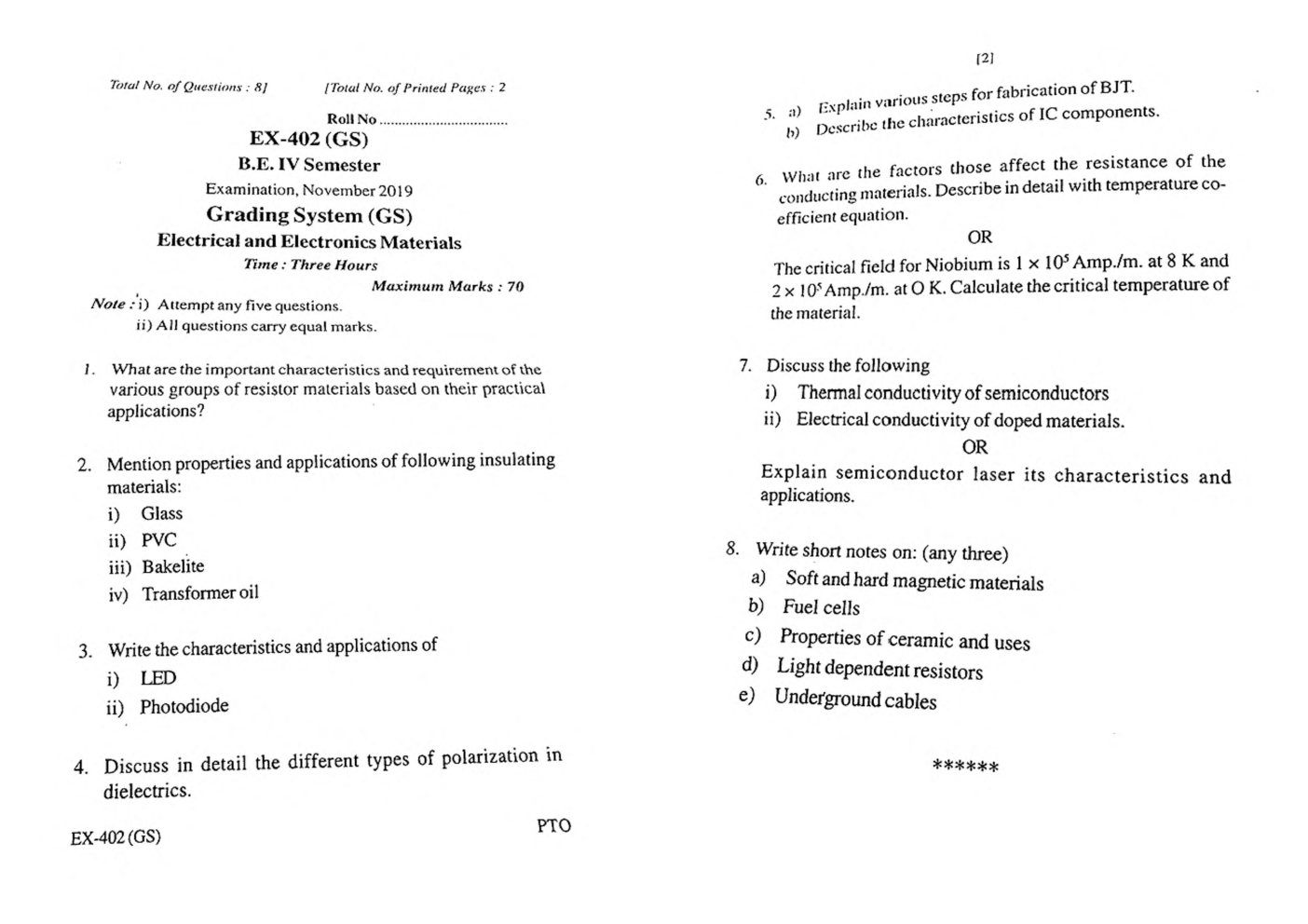 RGPV BE Electrical Engineering IV SEM Previous 4 Years Question Papers - Page 2