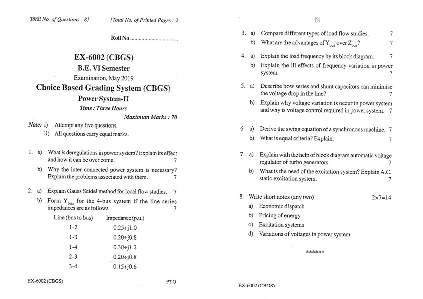 RGPV BE Electrical Engineering VI SEM Previous 4 Years Question Papers - Page 3