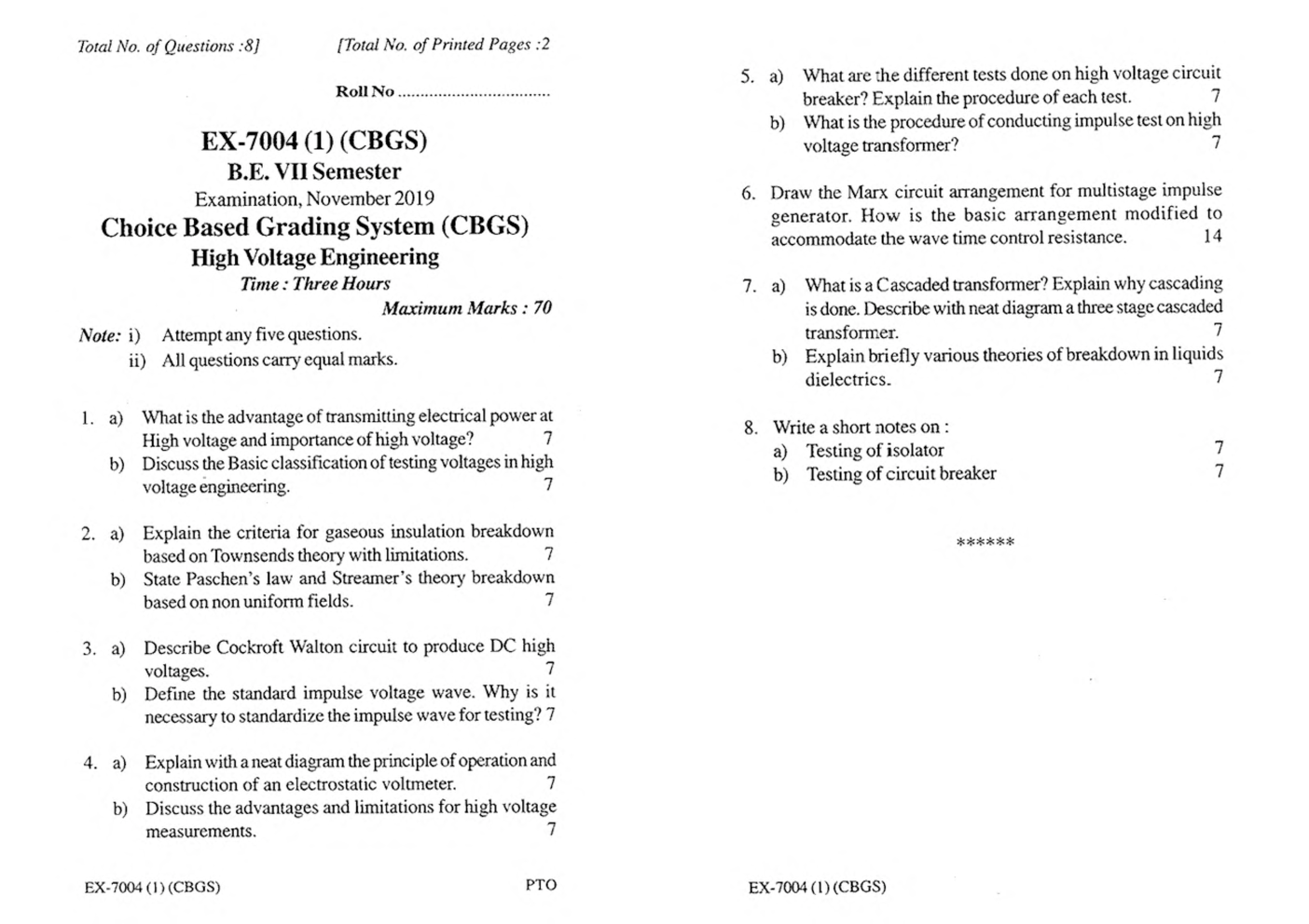 RGPV BE Electrical Engineering VII SEM Previous 4 Years Question Papers - Page 5