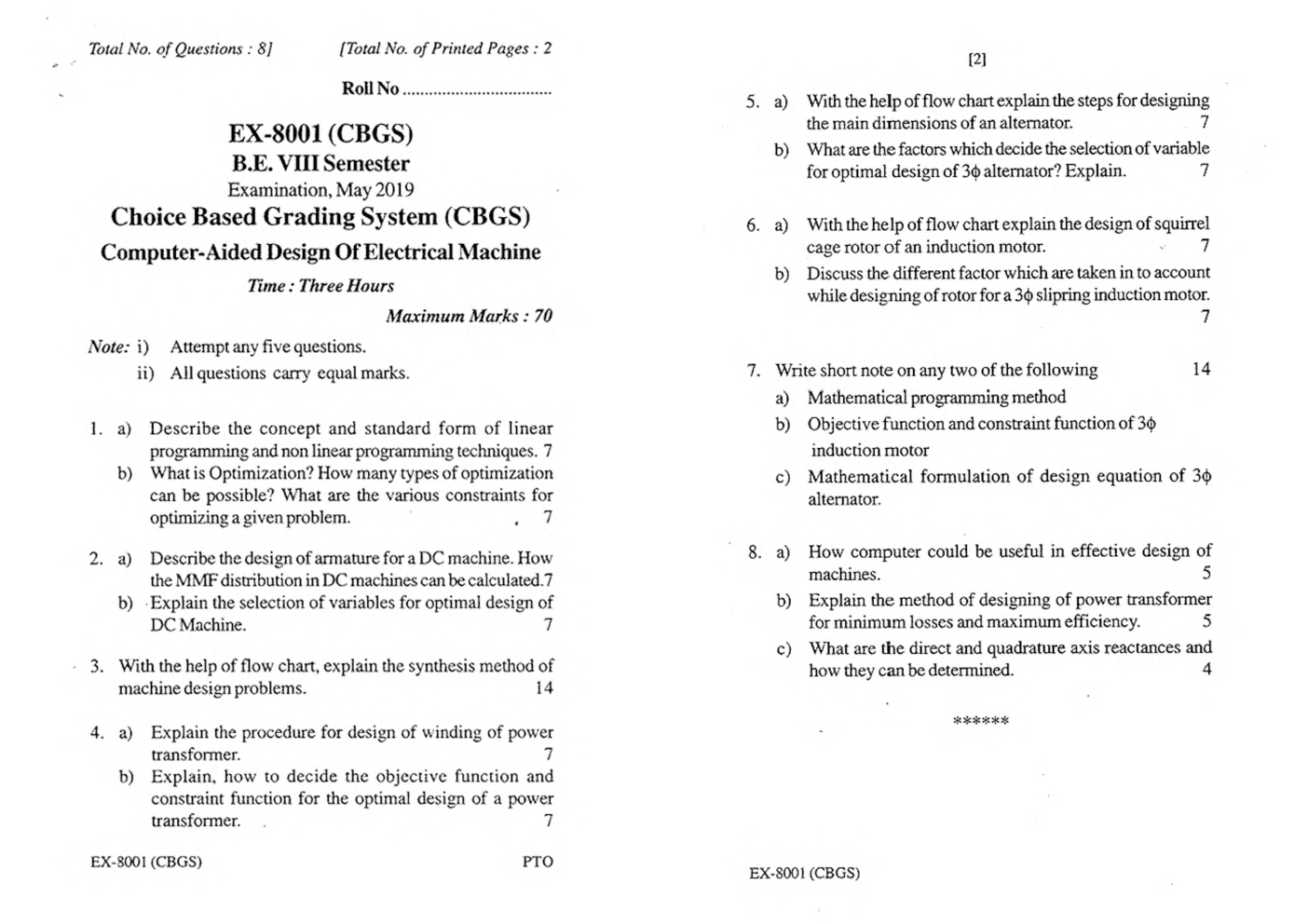 RGPV BE Electrical Engineering VIII SEM Previous 4 Years Question Papers - Page 2