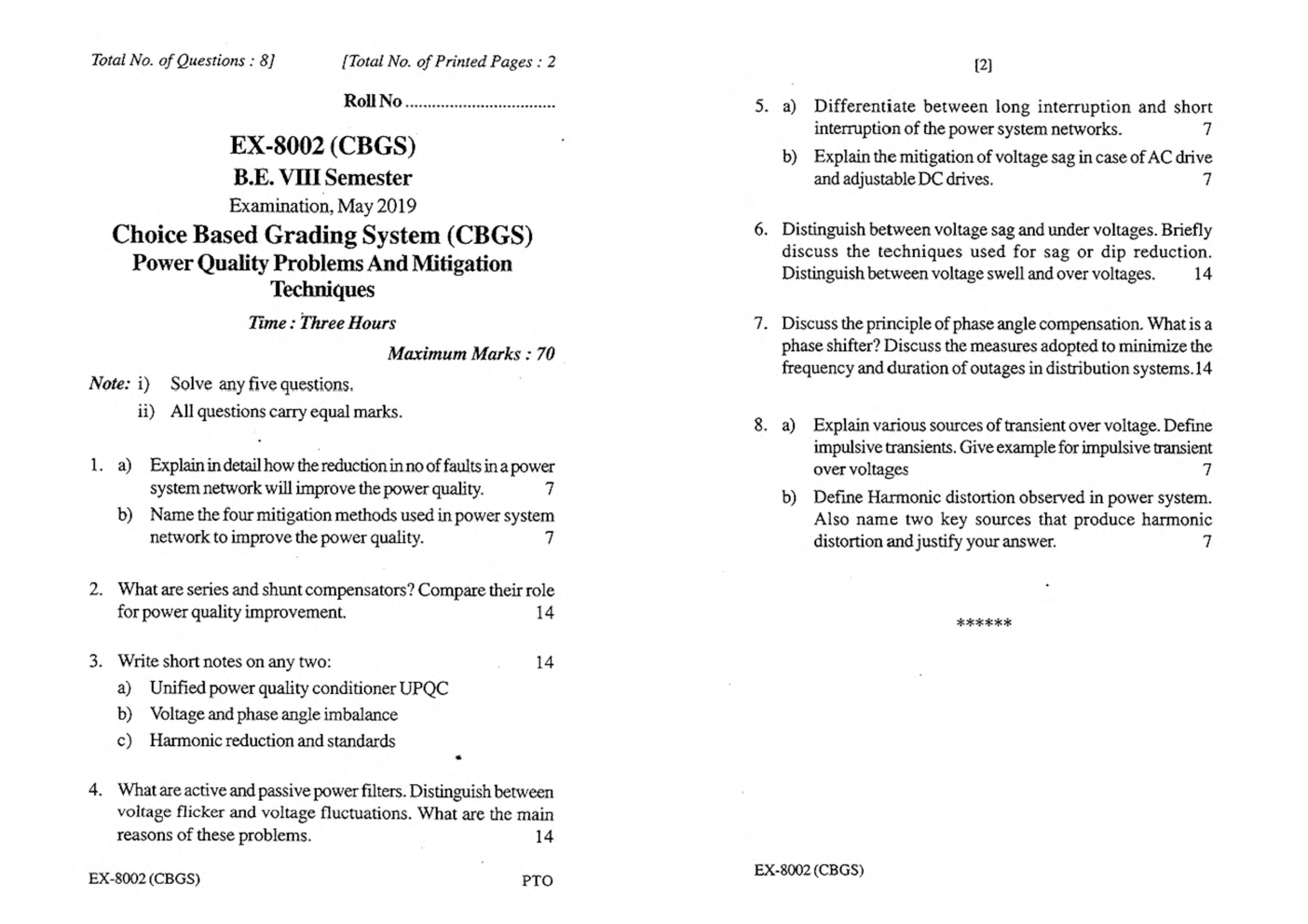 RGPV BE Electrical Engineering VIII SEM Previous 4 Years Question Papers - Page 3