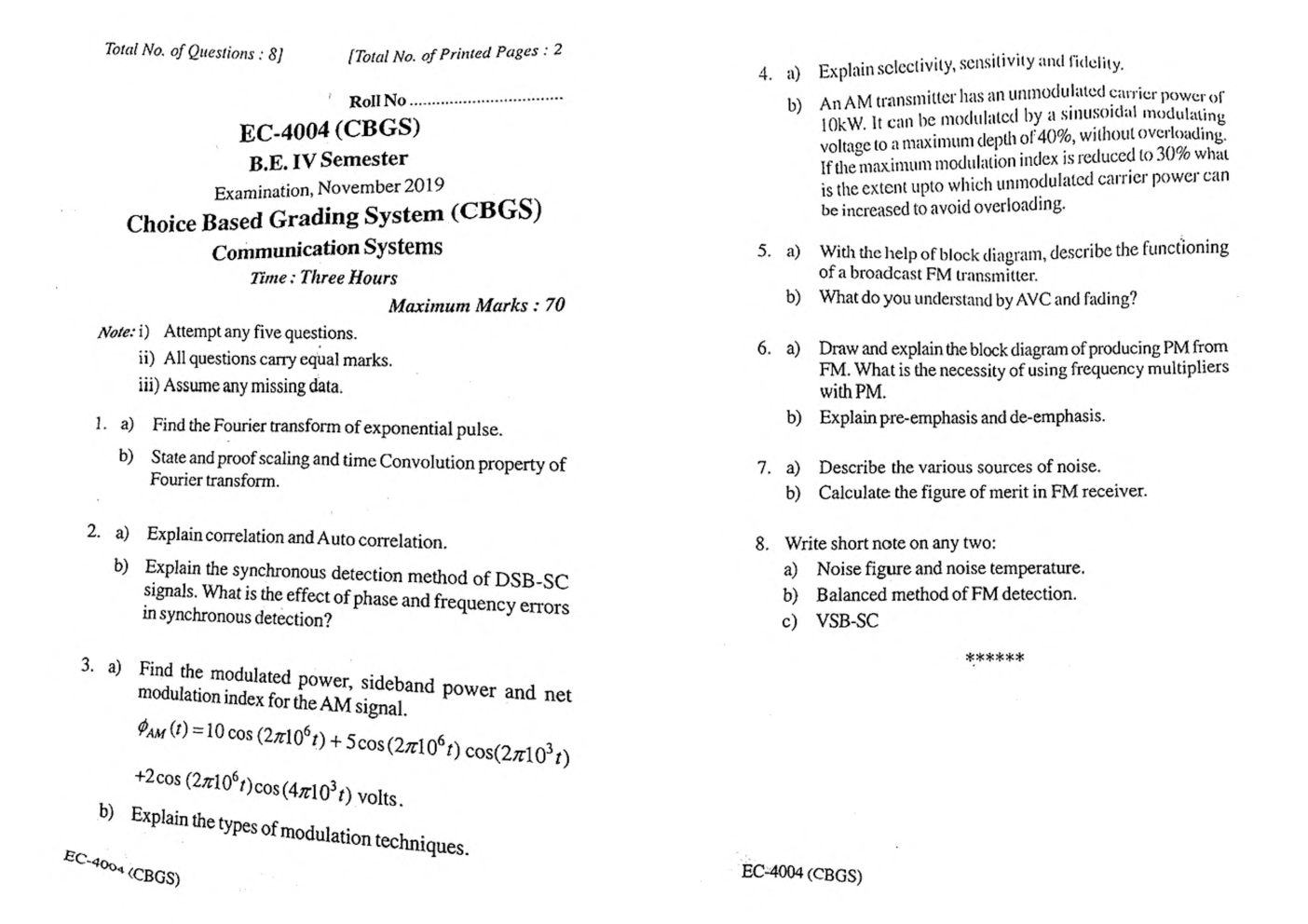 RGPV BE Electronics & Communiation Engineering IV SEM Previous 4 Years Question Papers - Page 5