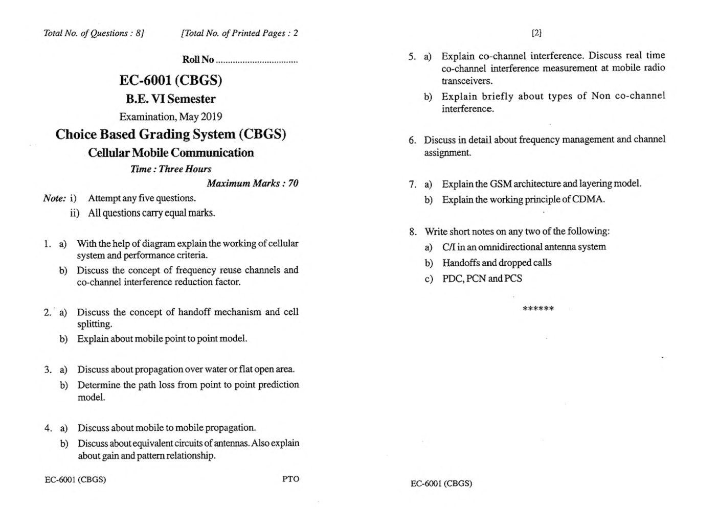 RGPV BE Electronics & Communiation Engineering VI SEM Previous 4 Years Question Papers - Page 2