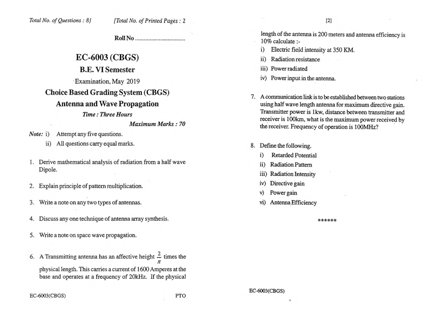 RGPV BE Electronics & Communiation Engineering VI SEM Previous 4 Years Question Papers - Page 4