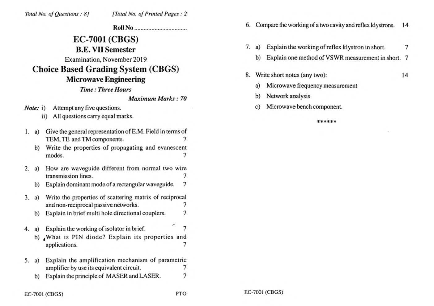 RGPV BE Electronics & Communiation Engineering VII SEM Previous 4 Years Question Papers - Page 2