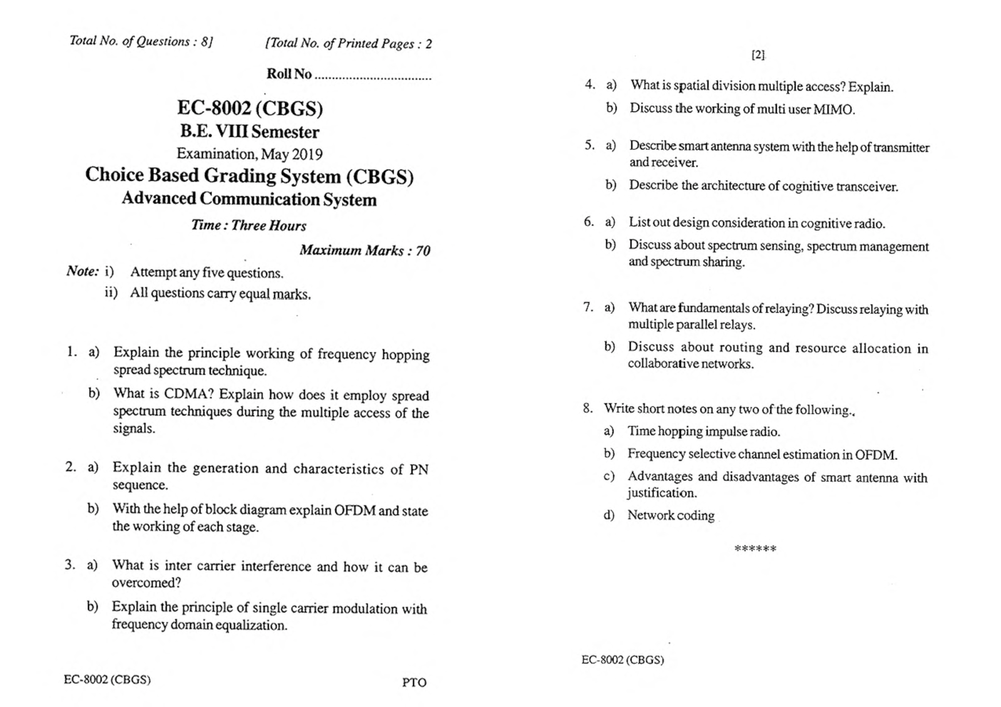 RGPV BE Electronics & Communiation Engineering VIII SEM Previous 4 Years Question Papers - Page 3
