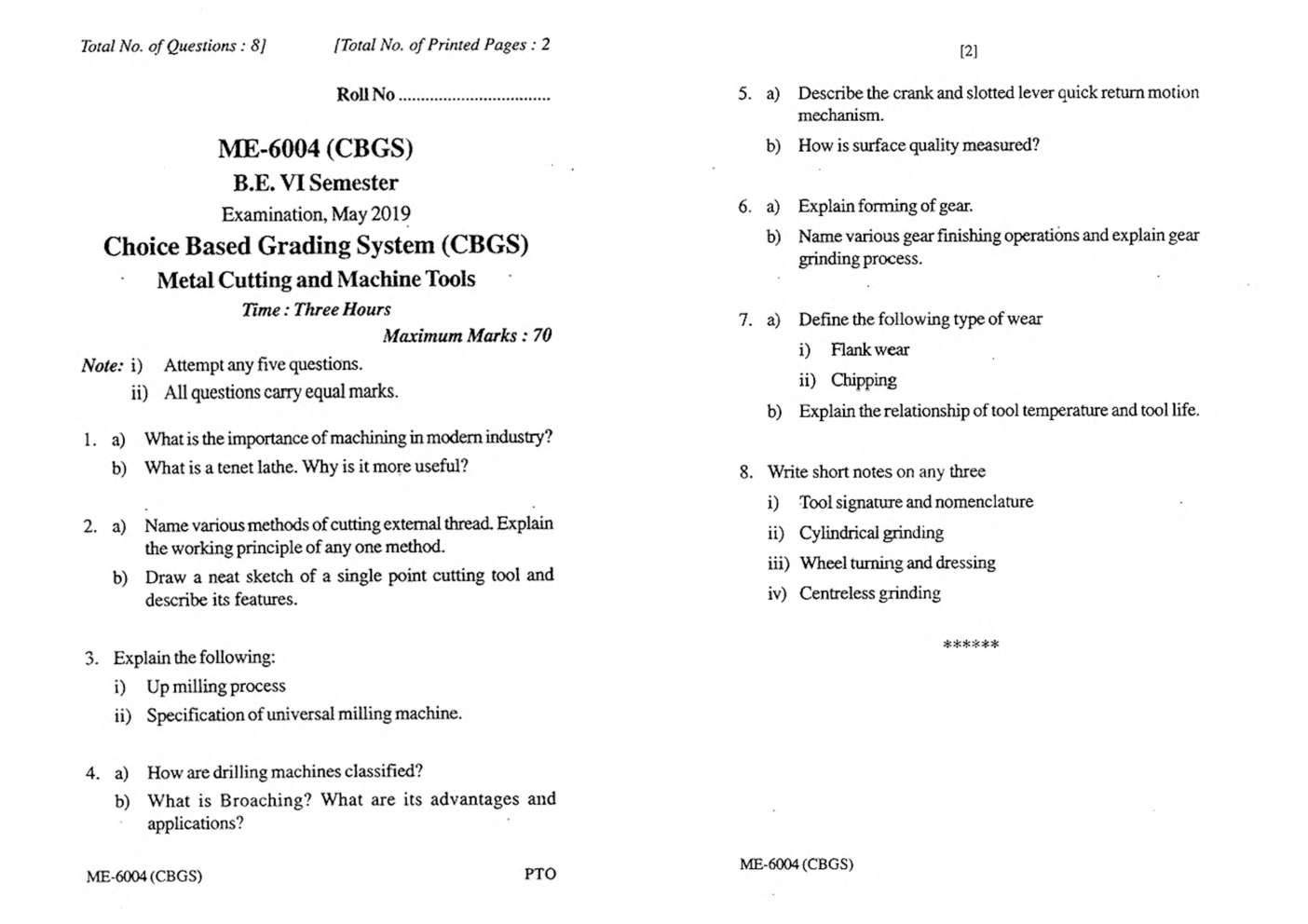 RGPV BE Mechanical Engineering VI SEM Previous 4 Years Question Papers - Page 4