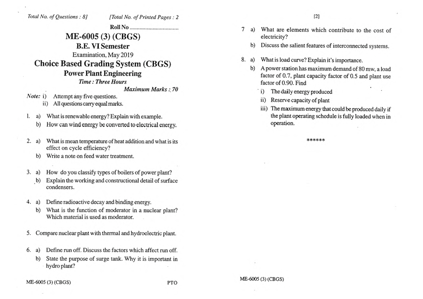 RGPV BE Mechanical Engineering VI SEM Previous 4 Years Question Papers - Page 5