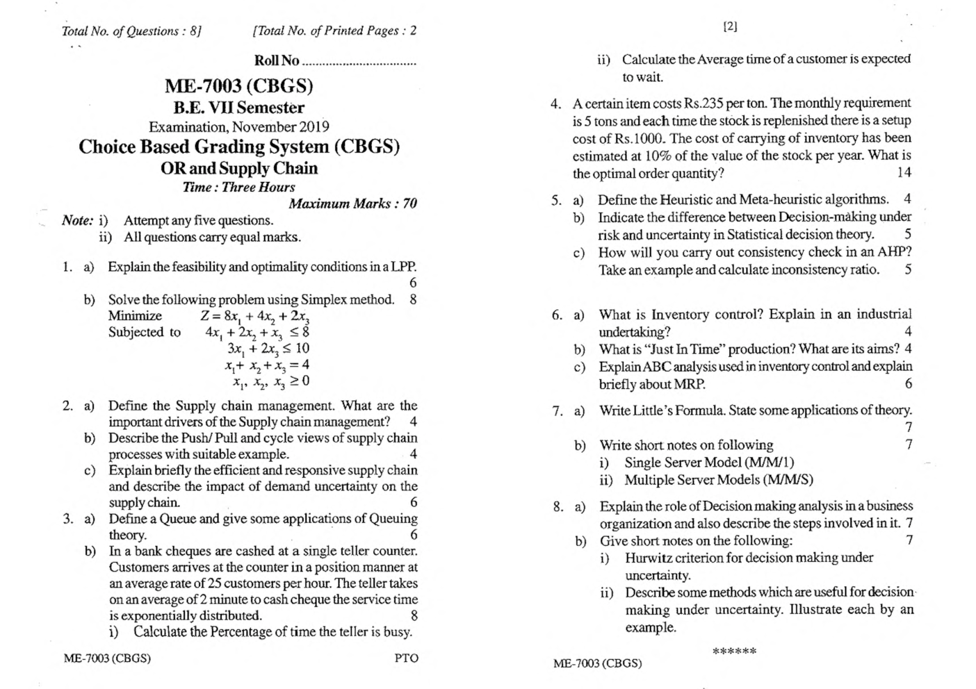 RGPV BE Mechanical Engineering VII SEM Previous 4 Years Question Papers - Page 5