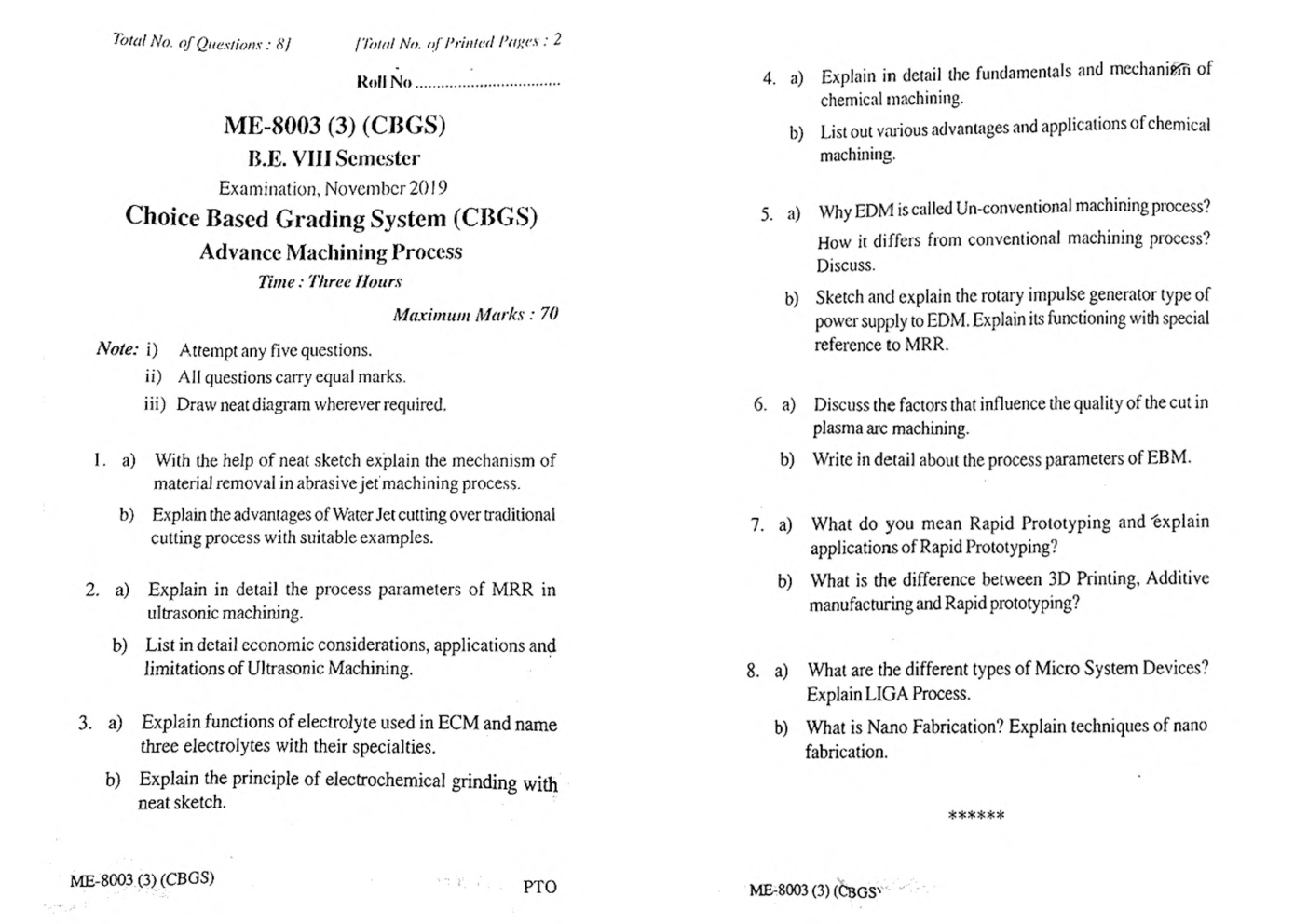 RGPV BE Mechanical Engineering VIII SEM Previous 4 Years Question Papers - Page 3