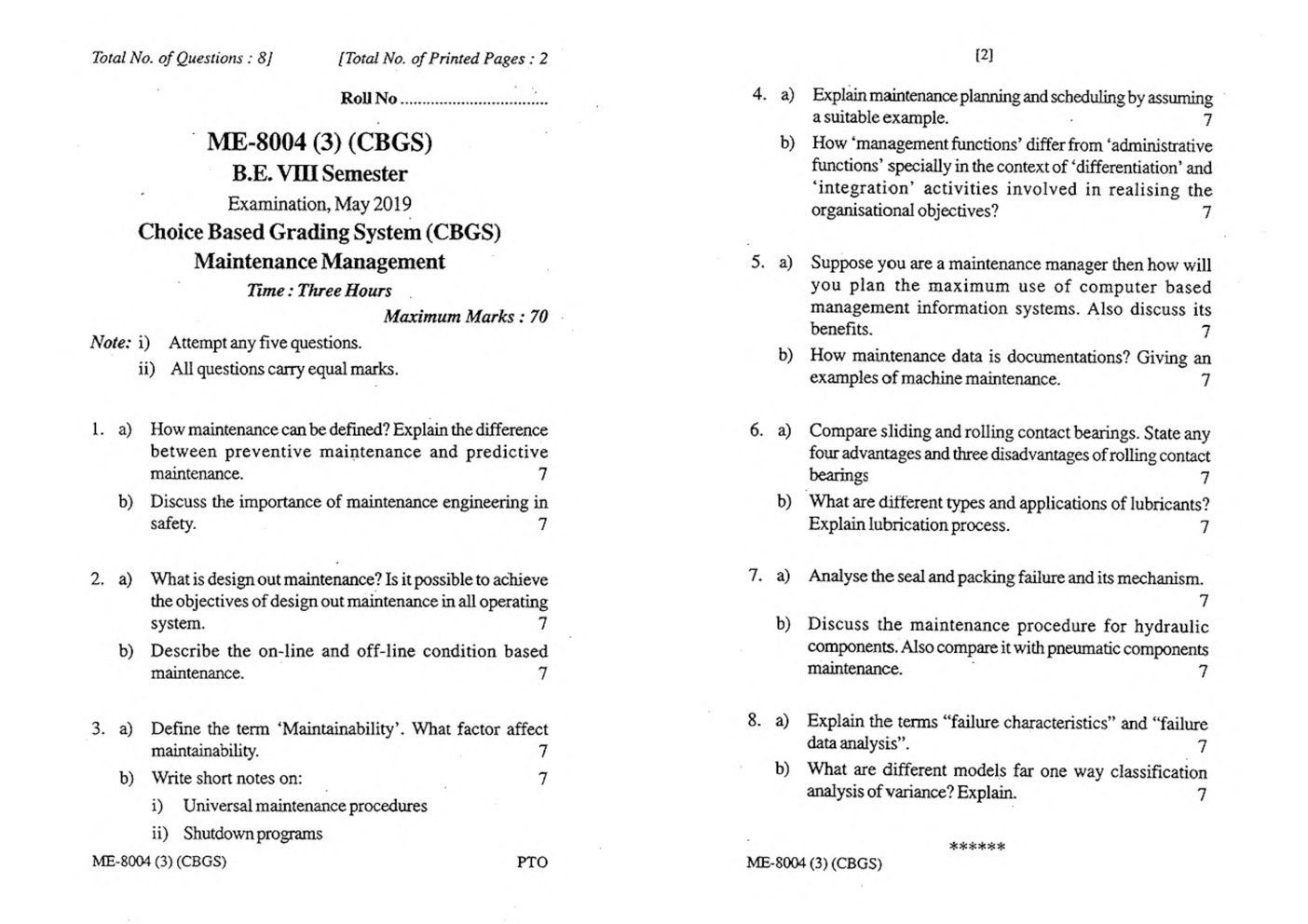 RGPV BE Mechanical Engineering VIII SEM Previous 4 Years Question Papers - Page 5