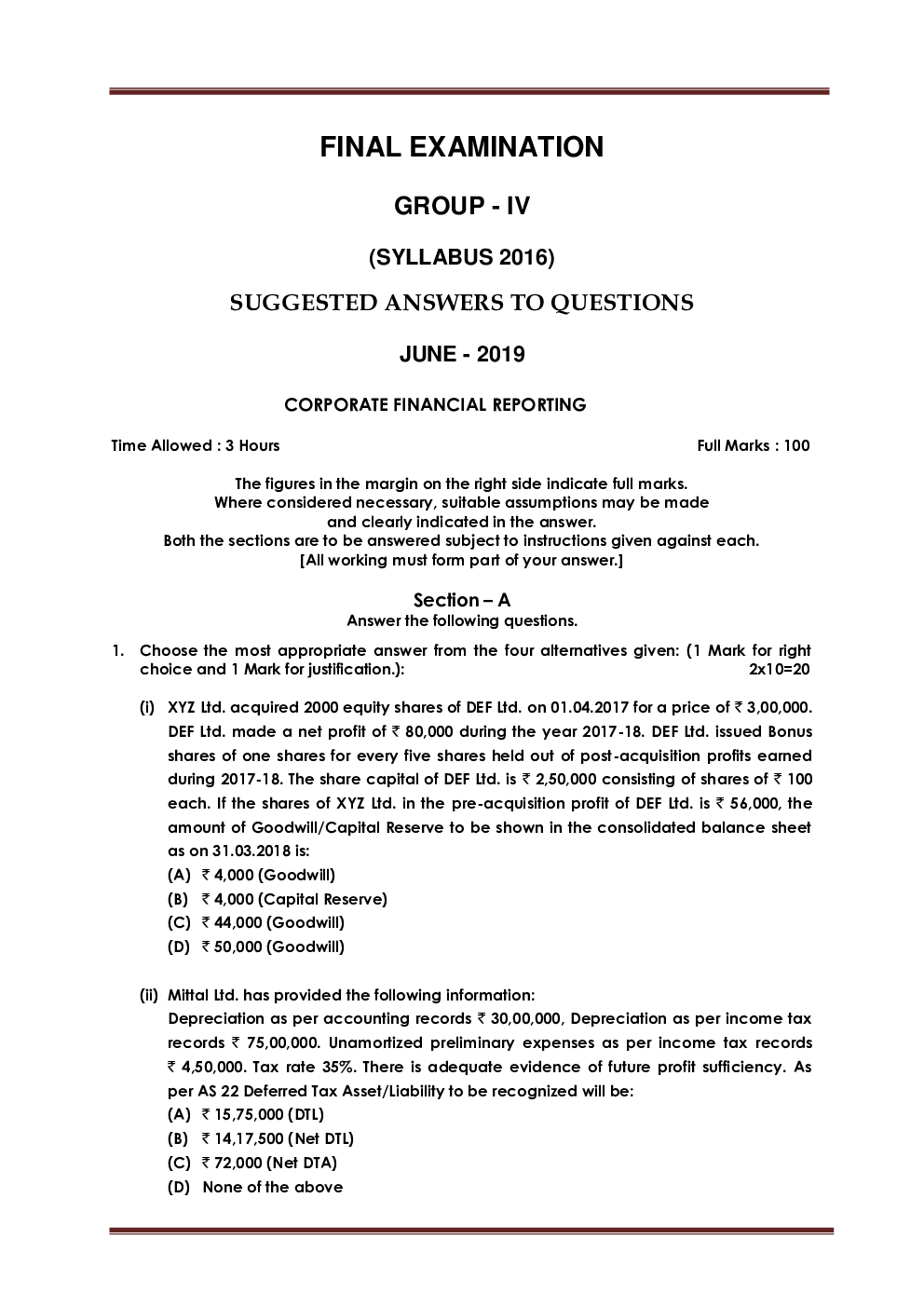 CMA FINAL Paper-5  Corporate Financial Reporting Question Paper With Answer 2019 - Page 2