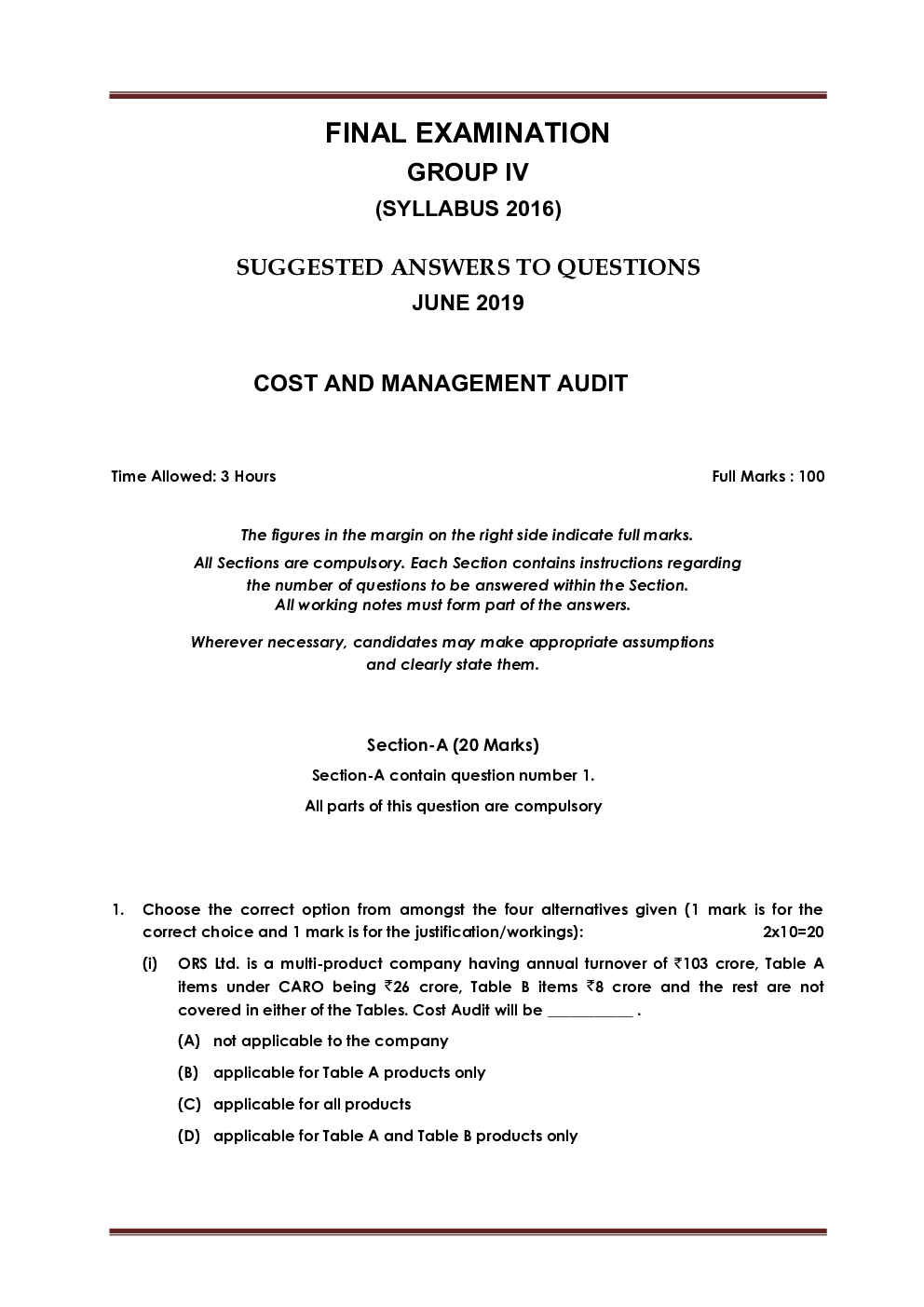 CMA FINAL Paper-7  Cost And Management Audit Question Paper With Answer 2019 - Page 2