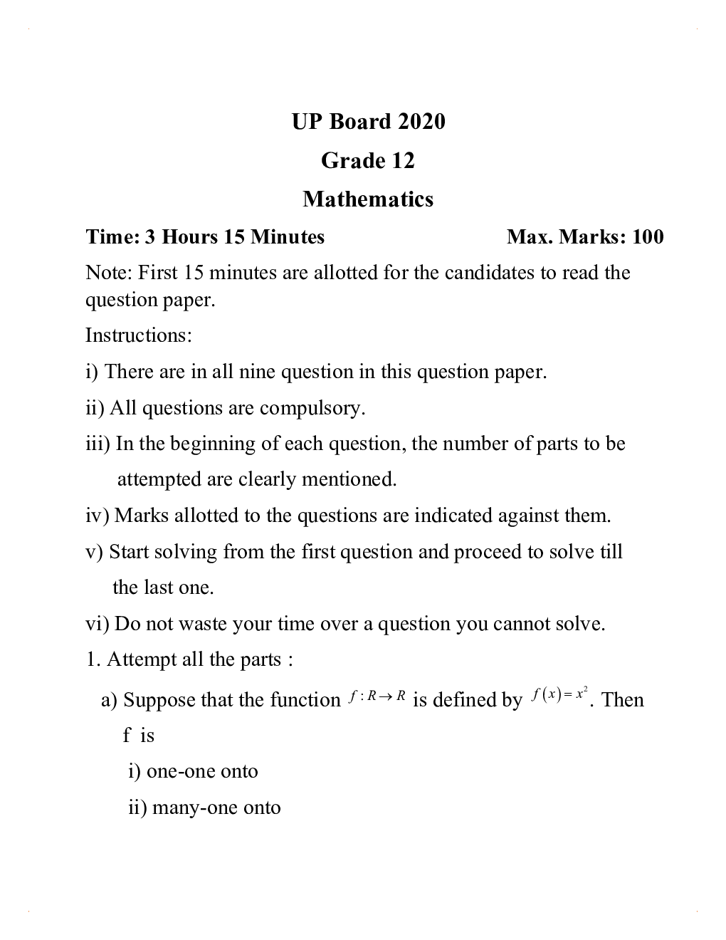 UP Board 2020 Previous Year Question Papers Maths Class 12 - Page 2