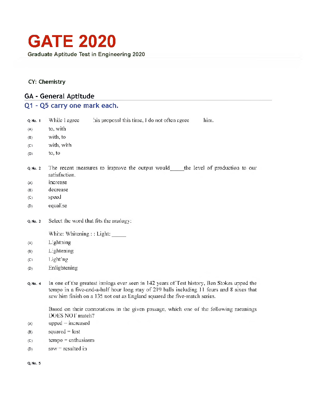 GATE 2020 Chemistry Previous Year Paper With Answer - Page 2