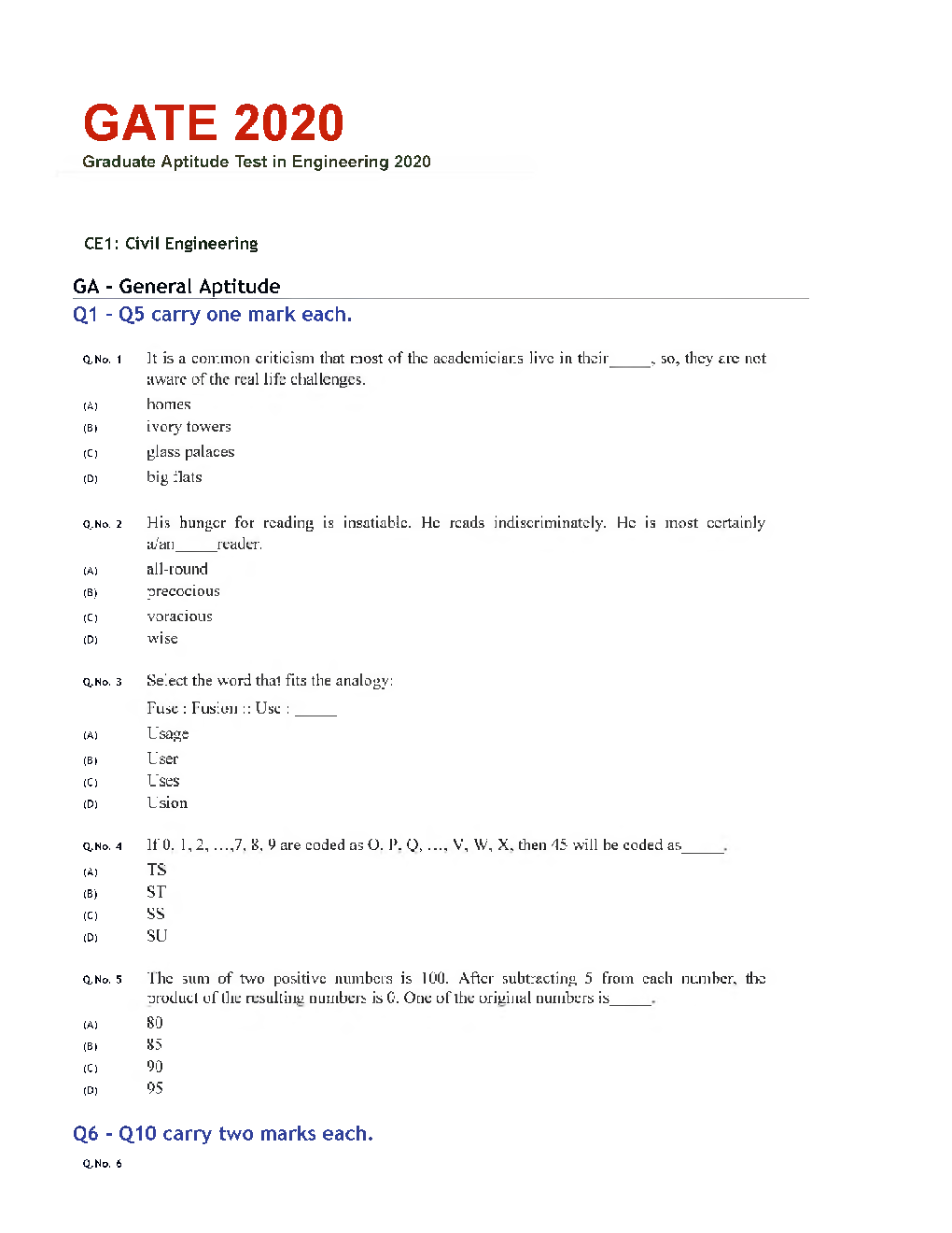 GATE 2020 Civil Engineering Previous Year Paper With Answer - Page 2
