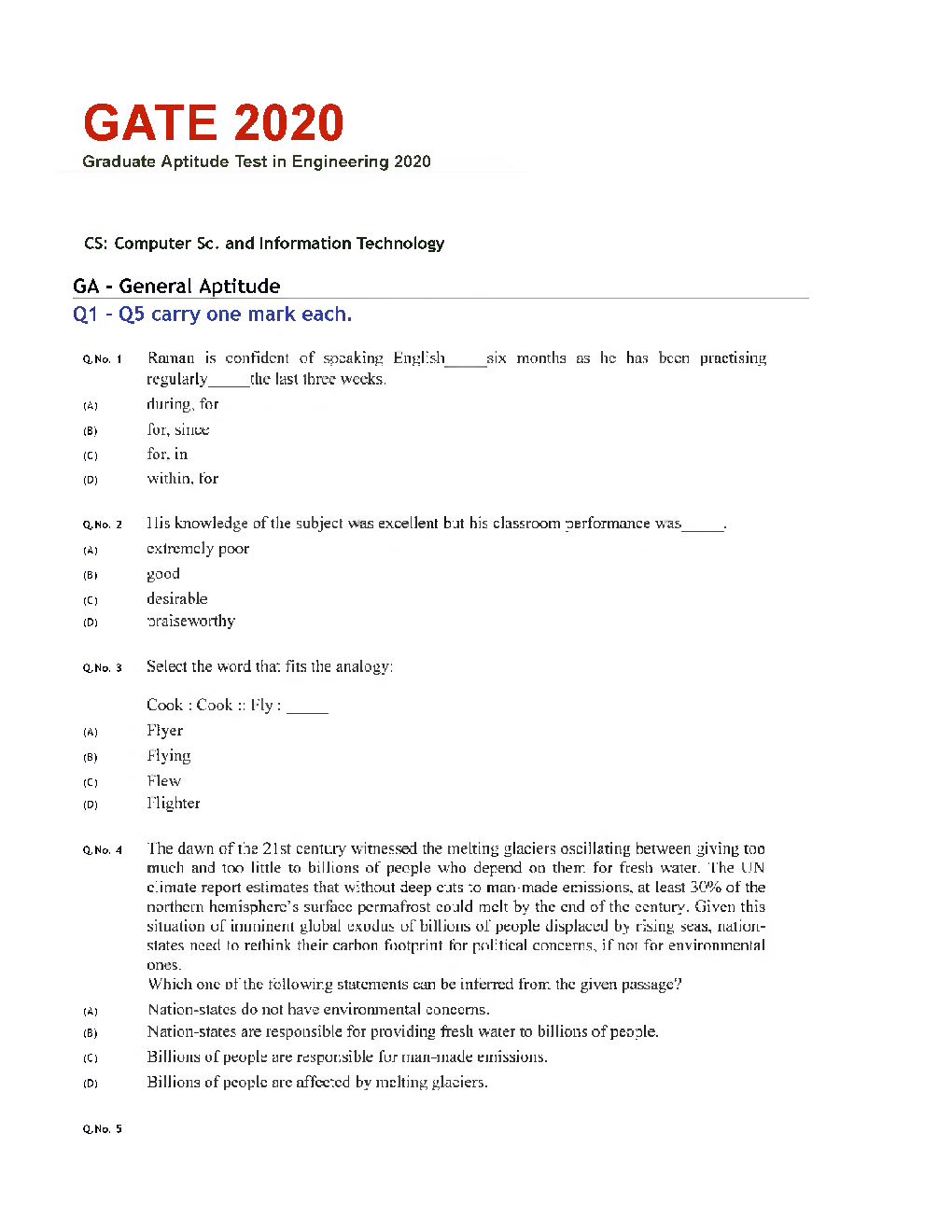 GATE 2020 Computer Science And Information Technology Engineering Previous Year Paper With Answer - Page 2