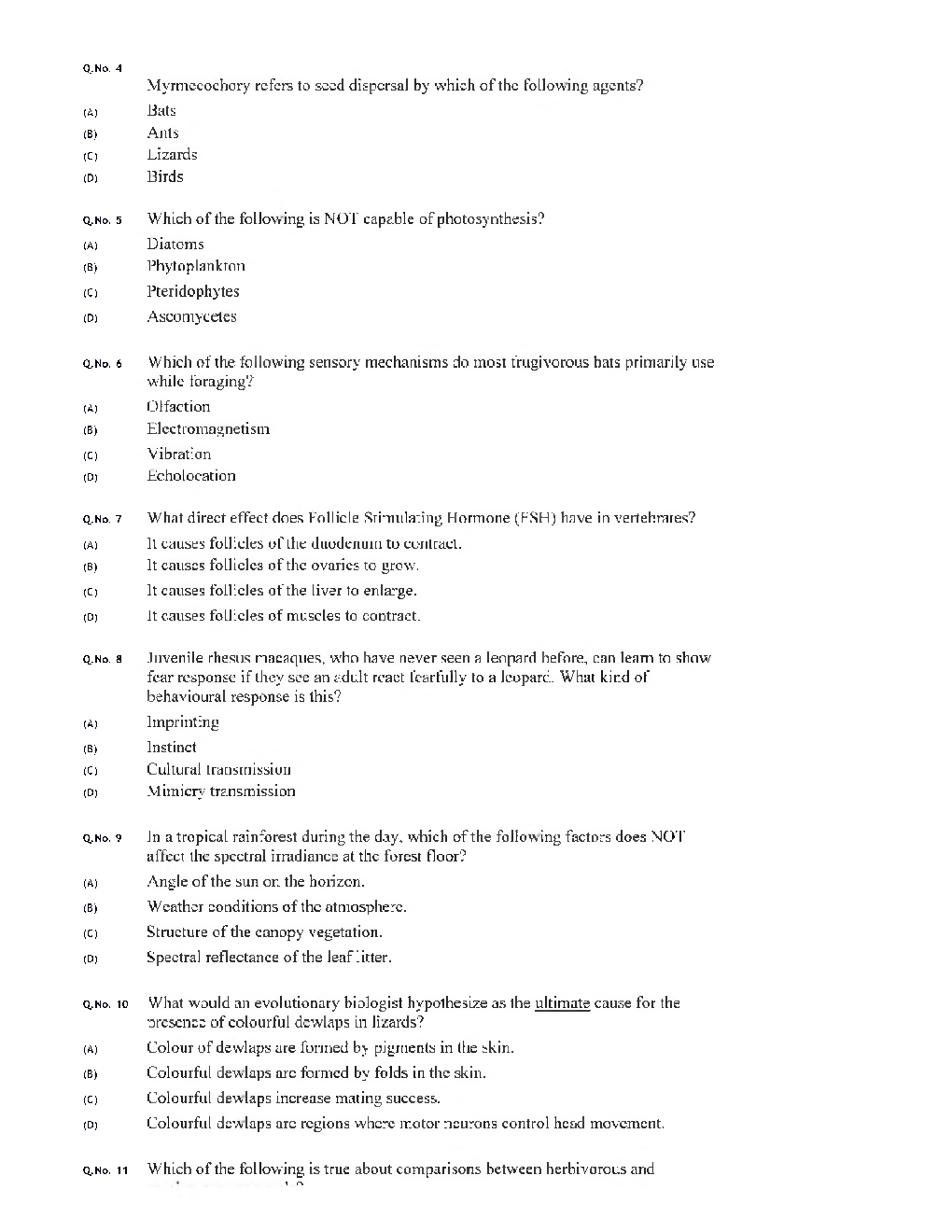 GATE 2020 Ecology And Evolution Previous Year Paper With Answer - Page 5