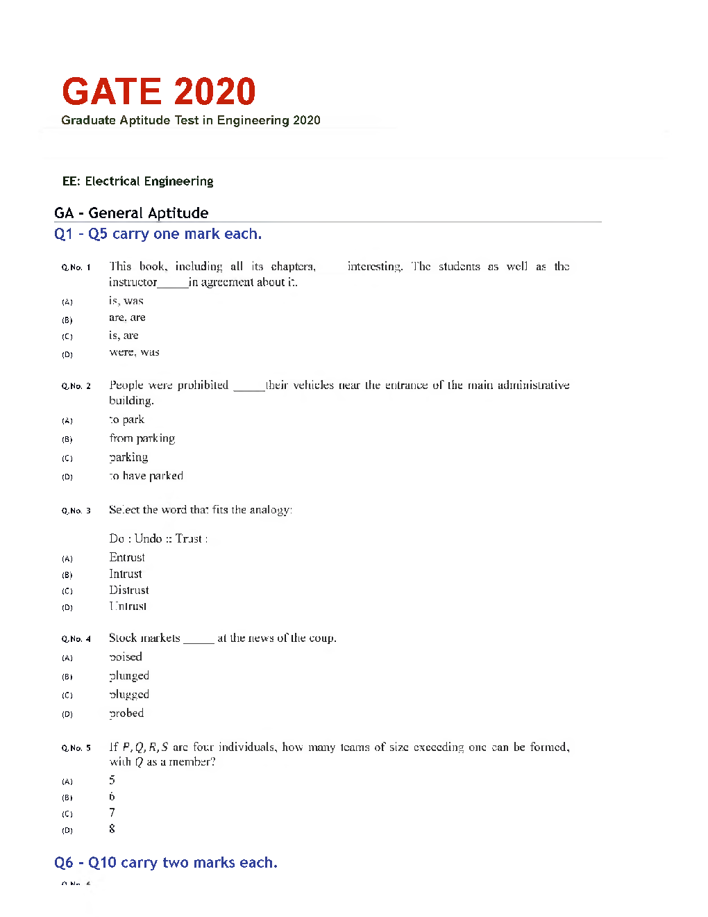 GATE 2020 Electrical Engineering Previous Year Paper With Answer - Page 2