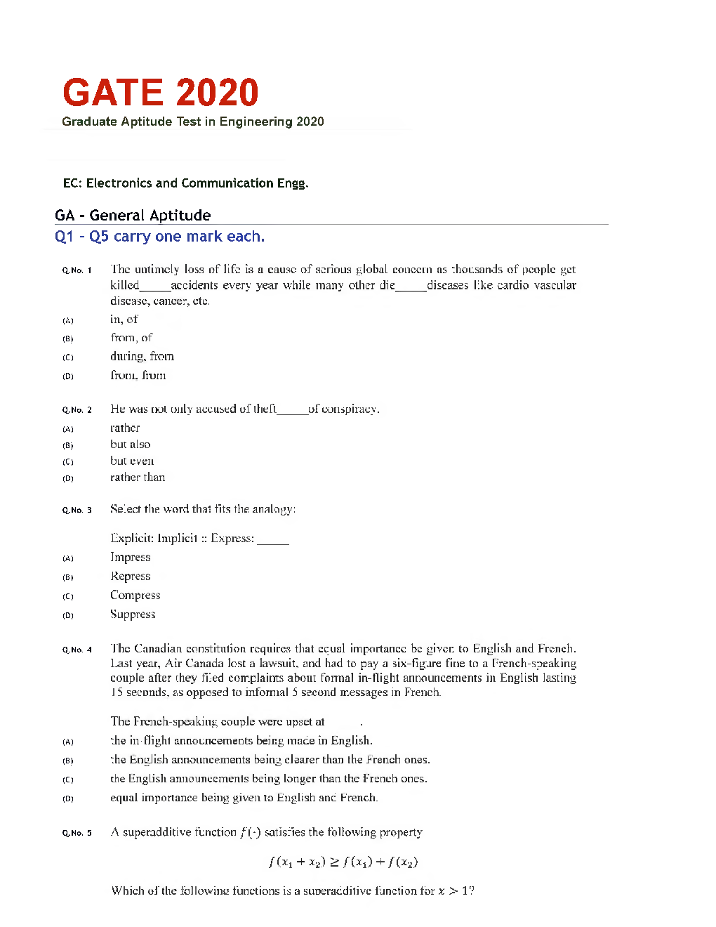 GATE 2020 Electronics And Communication Engineering Previous Year Paper With Answer - Page 2