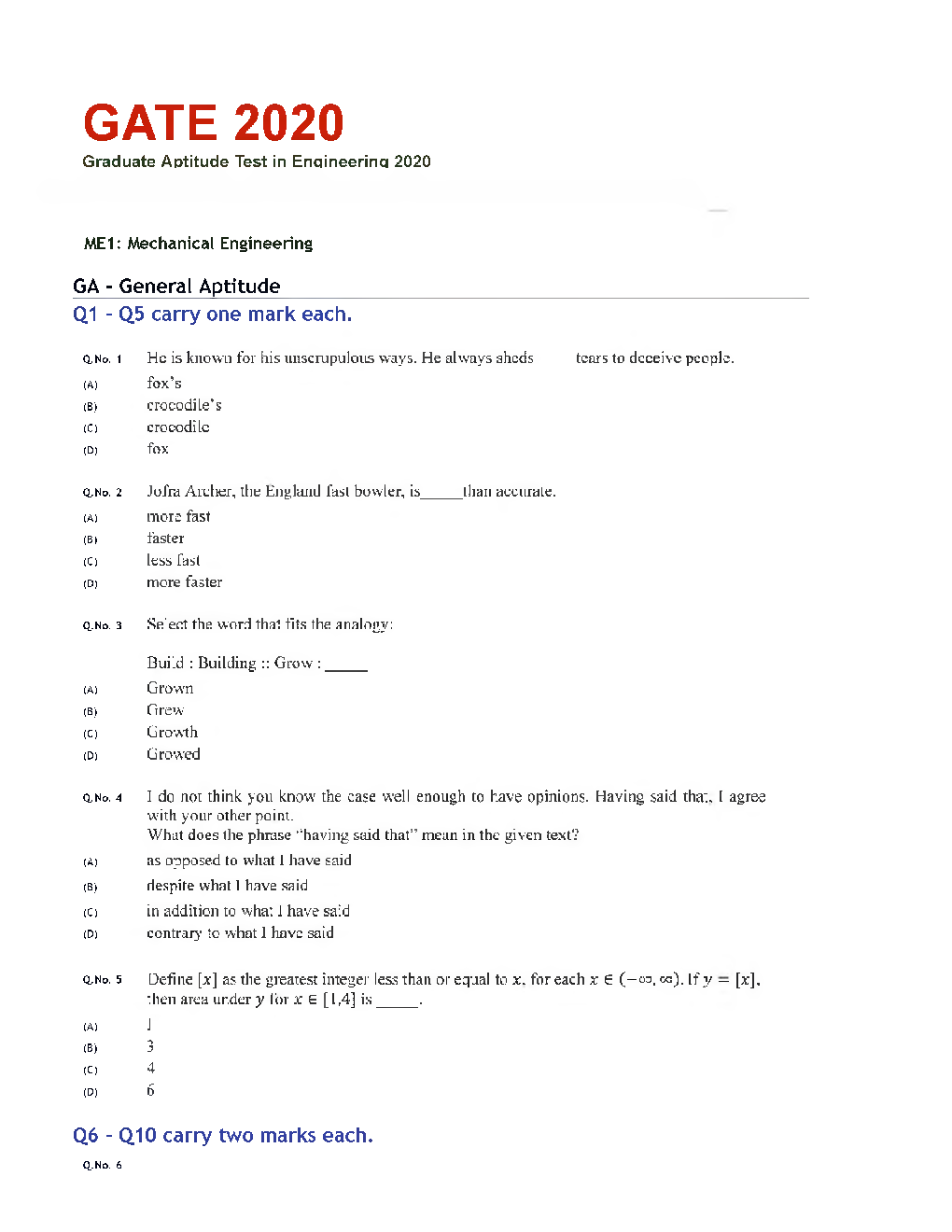 GATE 2020 Mechanical Engineering Previous Year Paper With Answer - Page 2