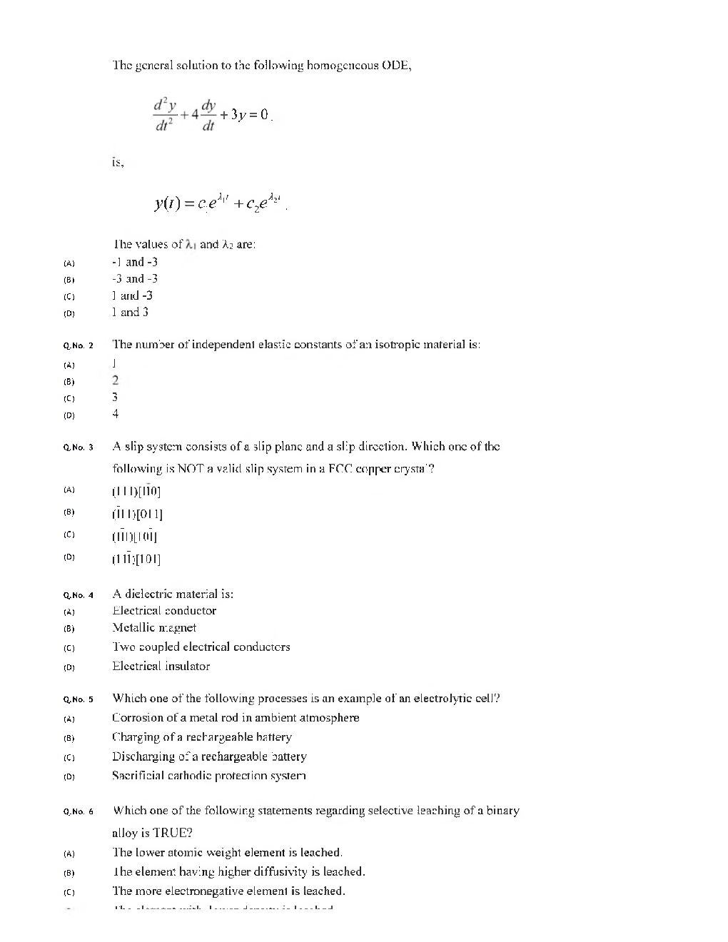 GATE 2020 Metallurgical Engineering Previous Year Paper With Answer - Page 5