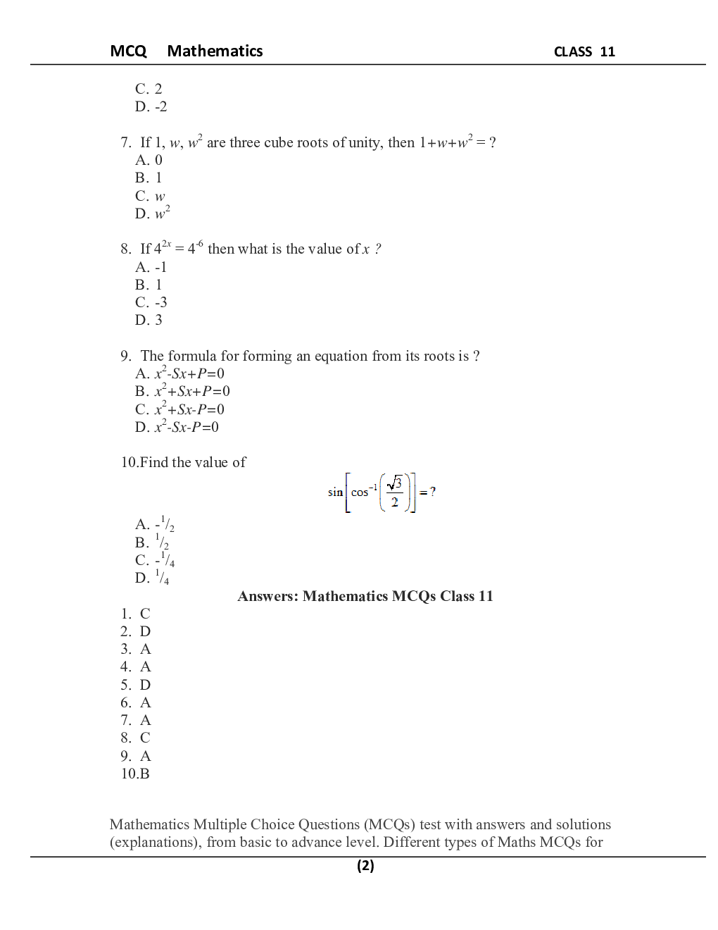 MCQ Mathematics For Class-11 - Page 3