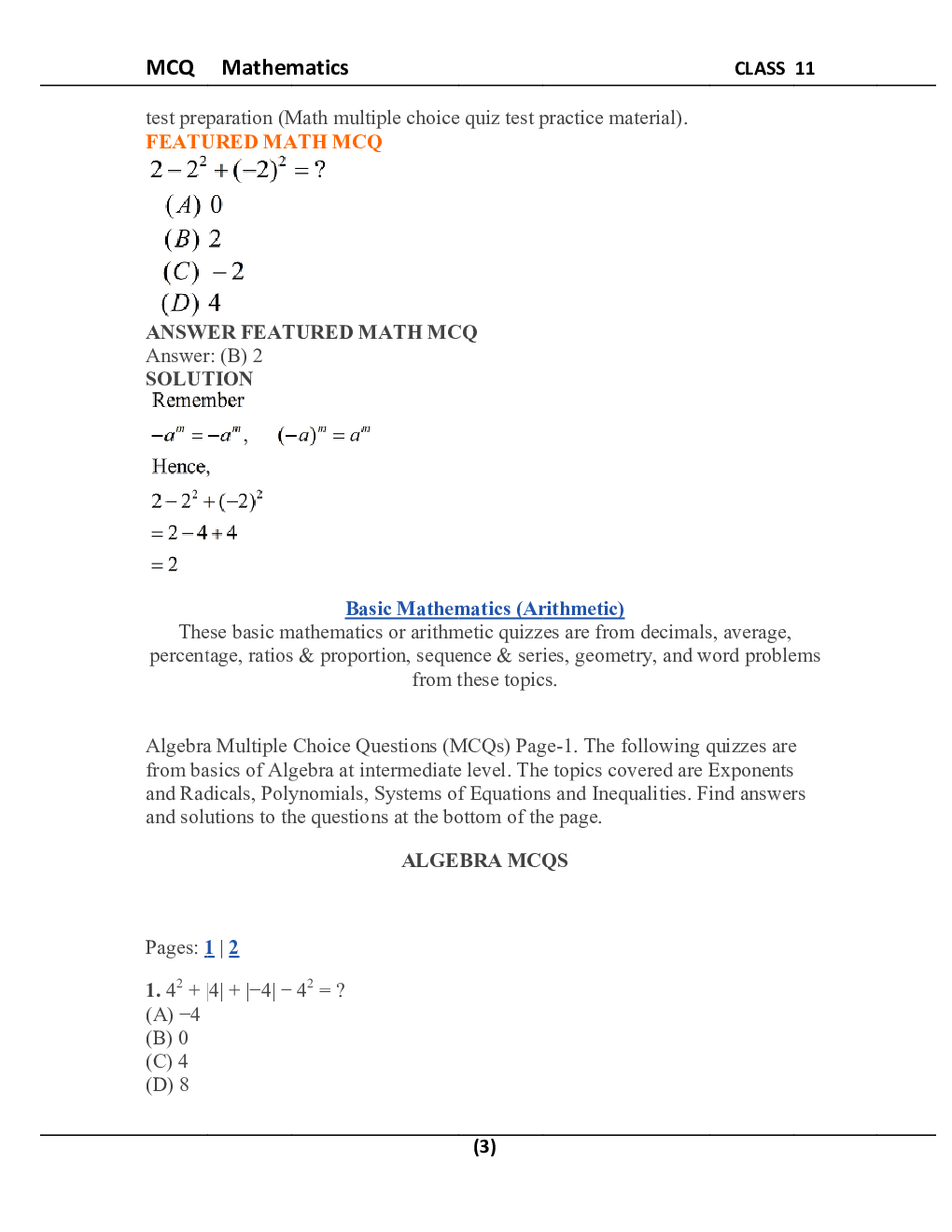 MCQ Mathematics For Class-11 - Page 4