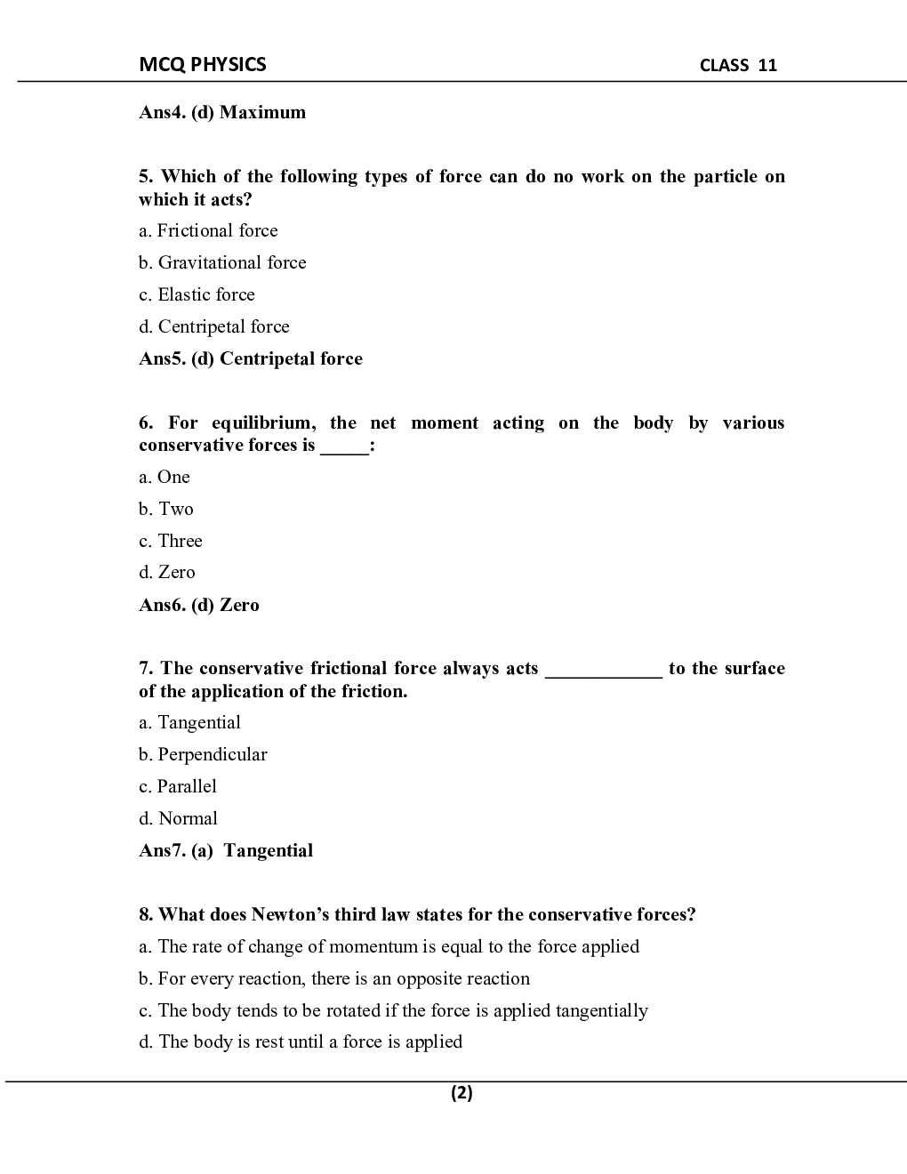MCQ Physics For Class-11 - Page 3
