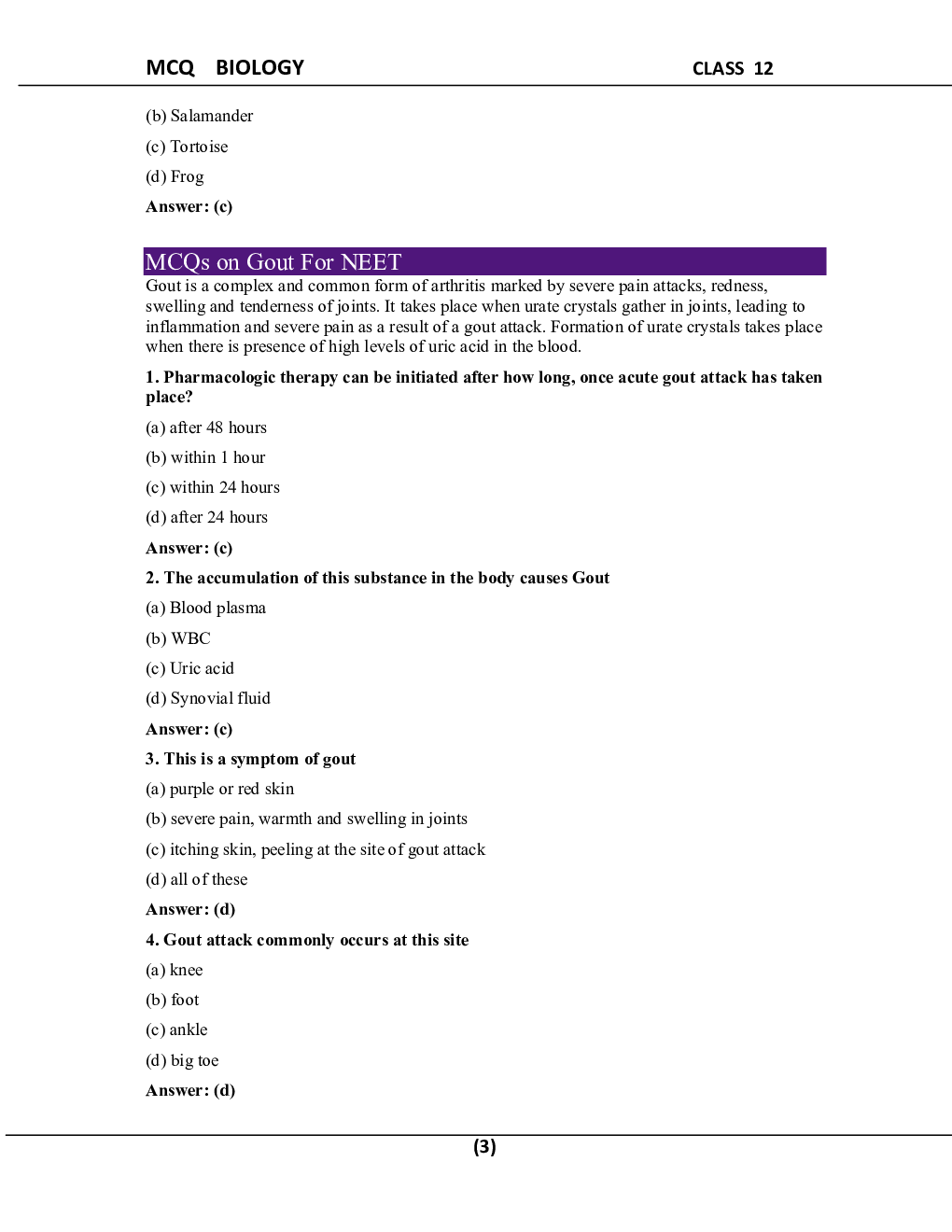 MCQ Biology For Class-12 - Page 4