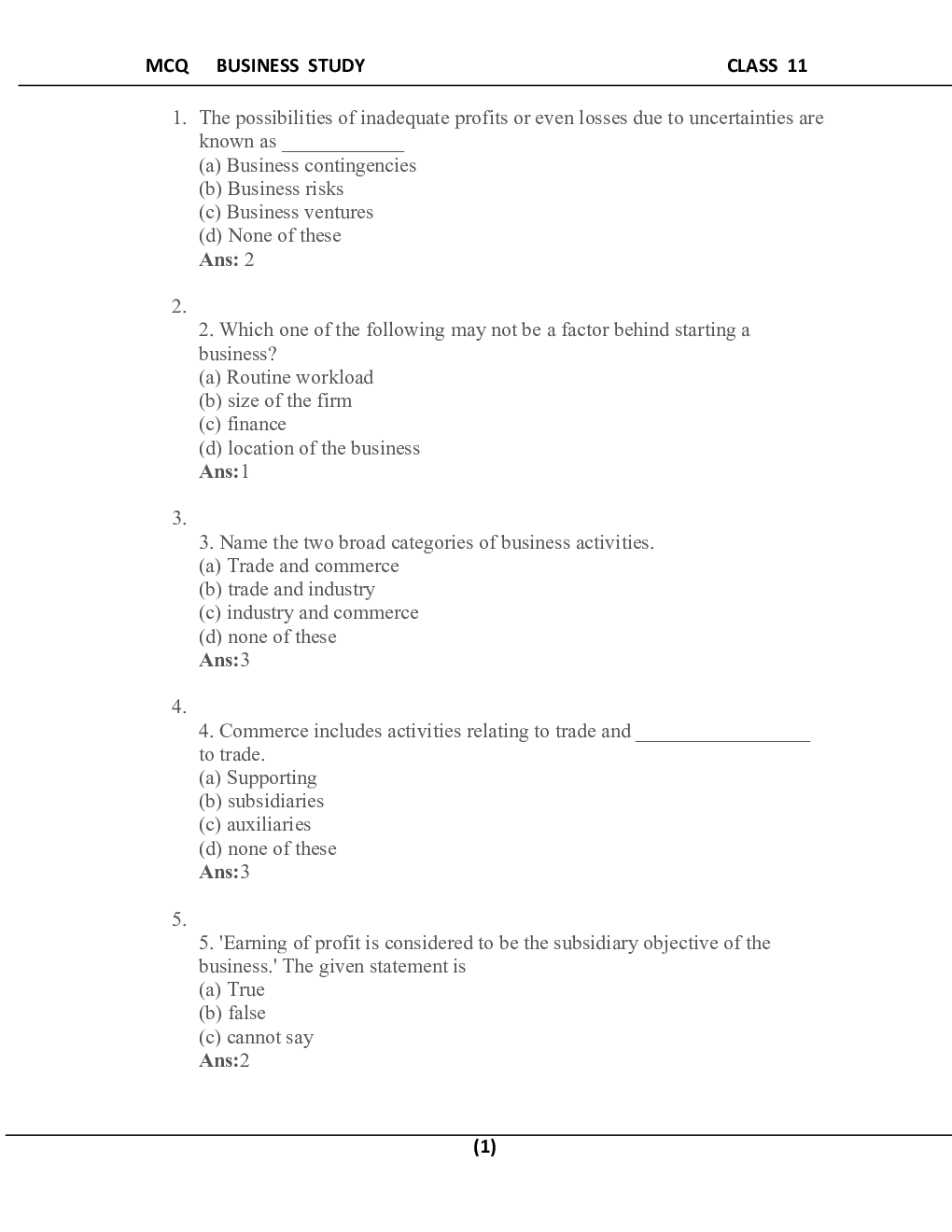 MCQ Business Study For Class-11 - Page 2