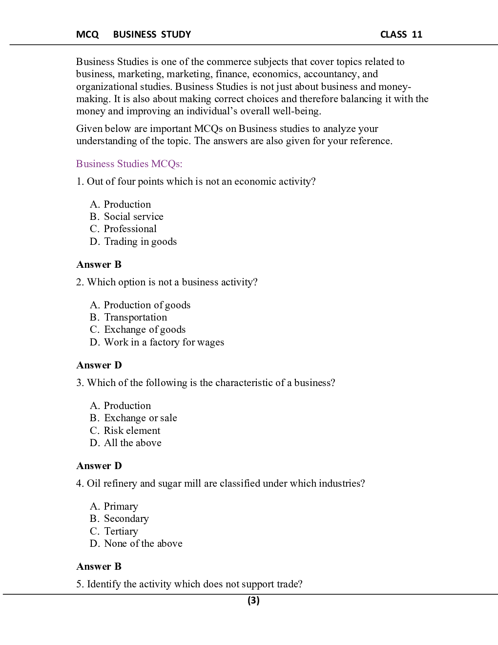 MCQ Business Study For Class-11 - Page 4