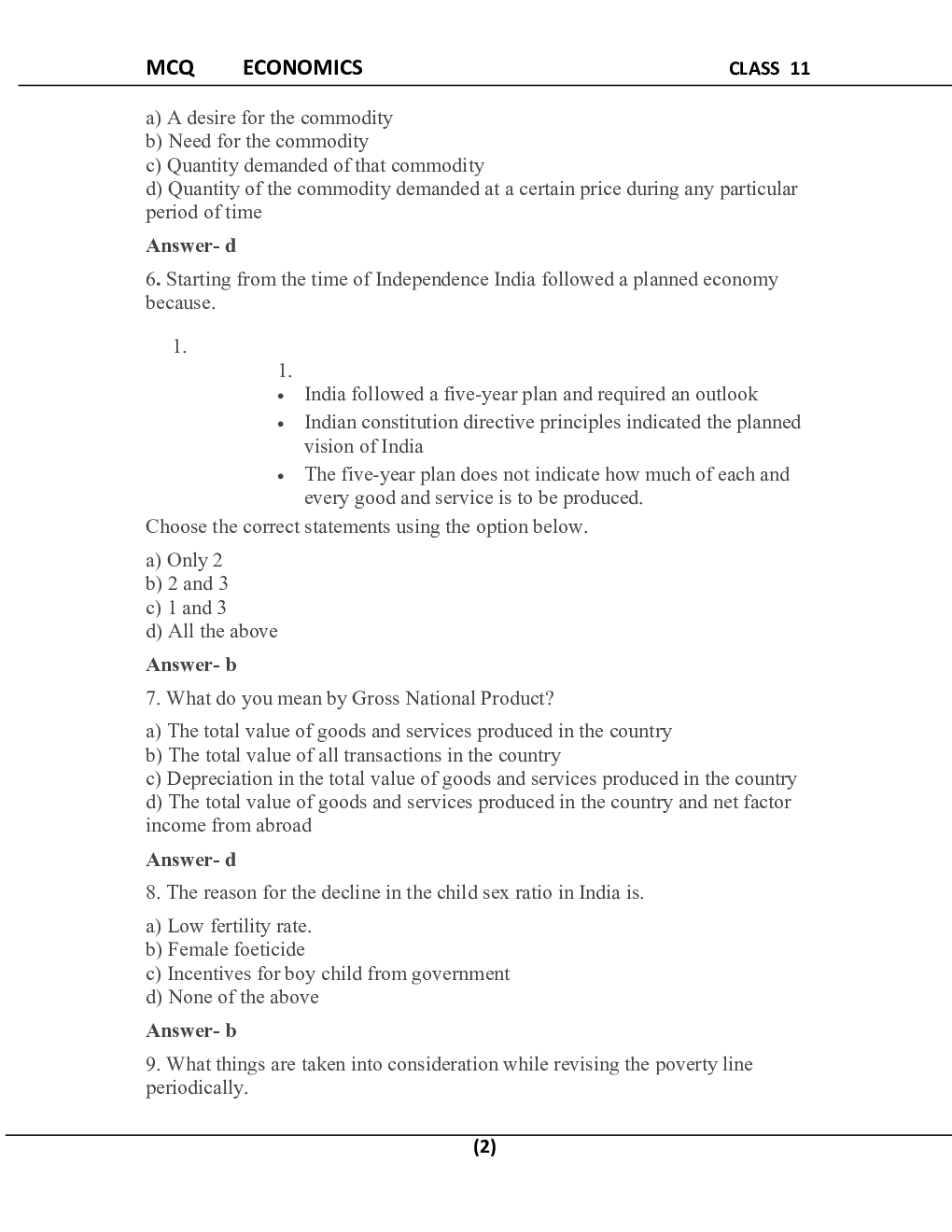 MCQ Economics For Class-11 - Page 3