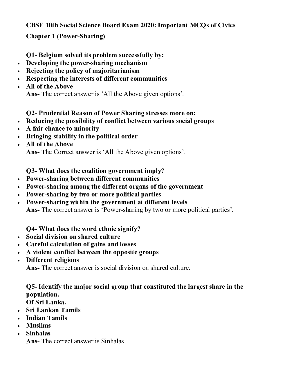 MCQ Civics (Political Science) For Class-10 - Page 2