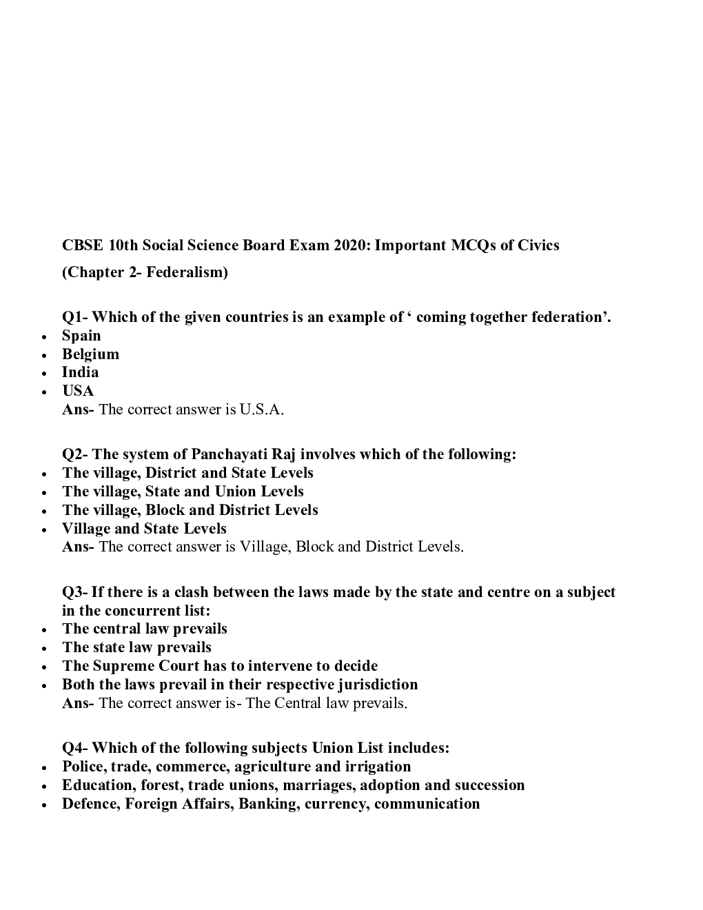 MCQ Civics (Political Science) For Class-10 - Page 4