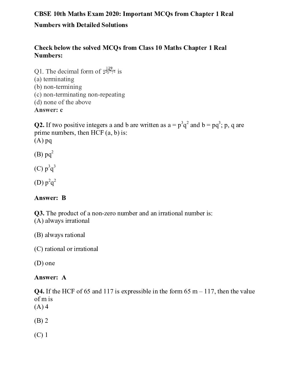 MCQ Maths For Class-10 - Page 2