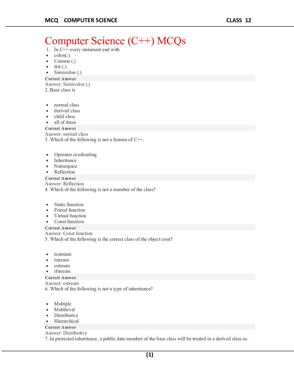 MCQ Computer Science For Class-12 - Page 2