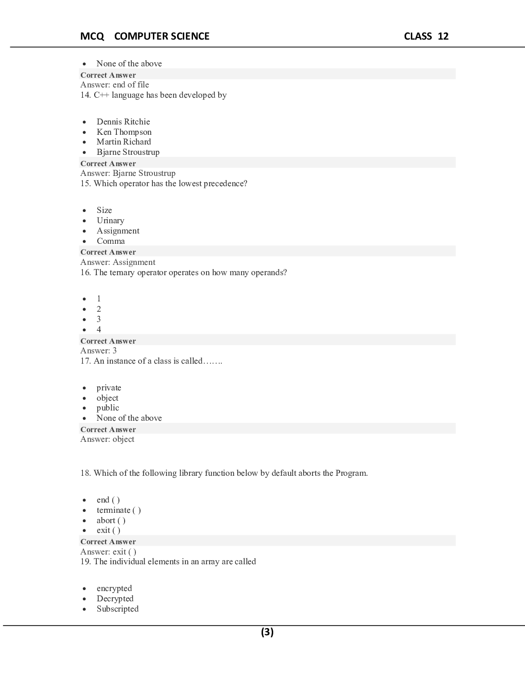 MCQ Computer Science For Class-12 - Page 4