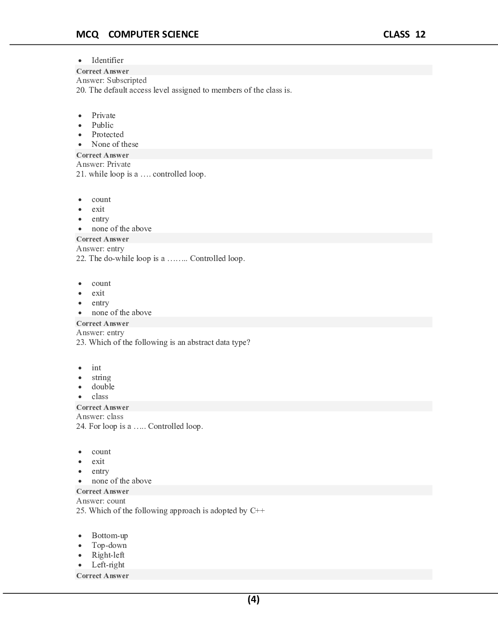 MCQ Computer Science For Class-12 - Page 5